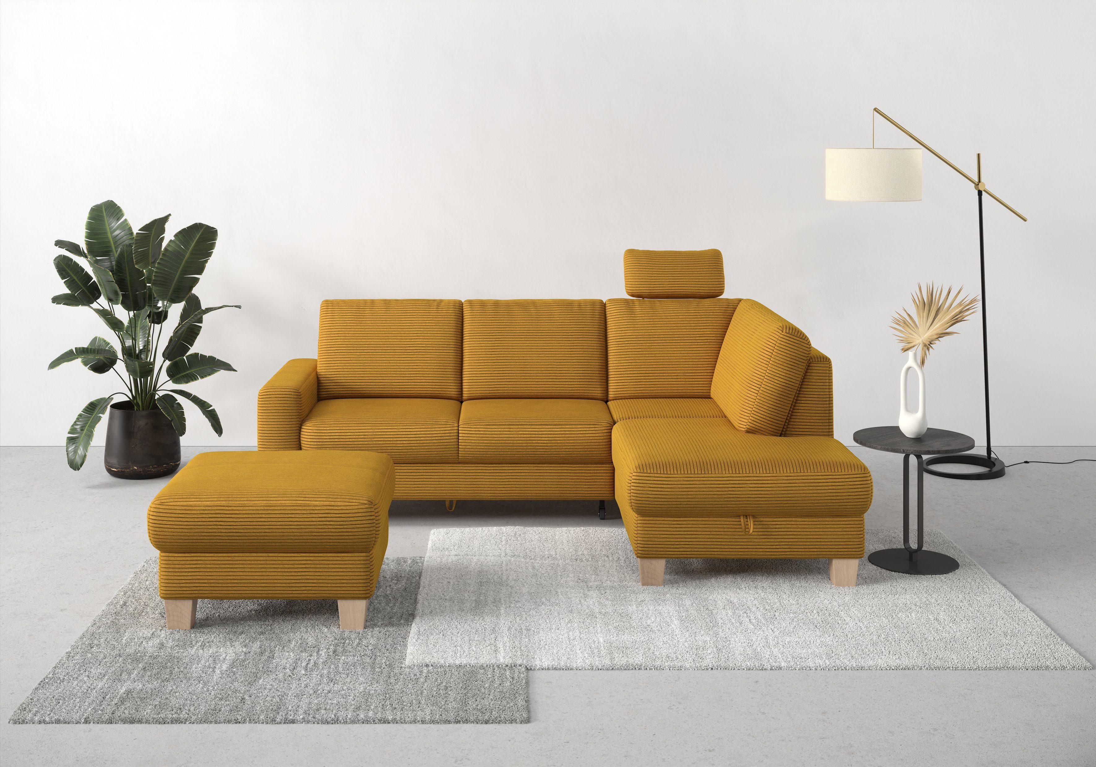 Home affaire Ecksofa Summer L-Form, mit Ottomane, wahlweise mit Bettfunktion und Bettkasten, Cord-Bezug