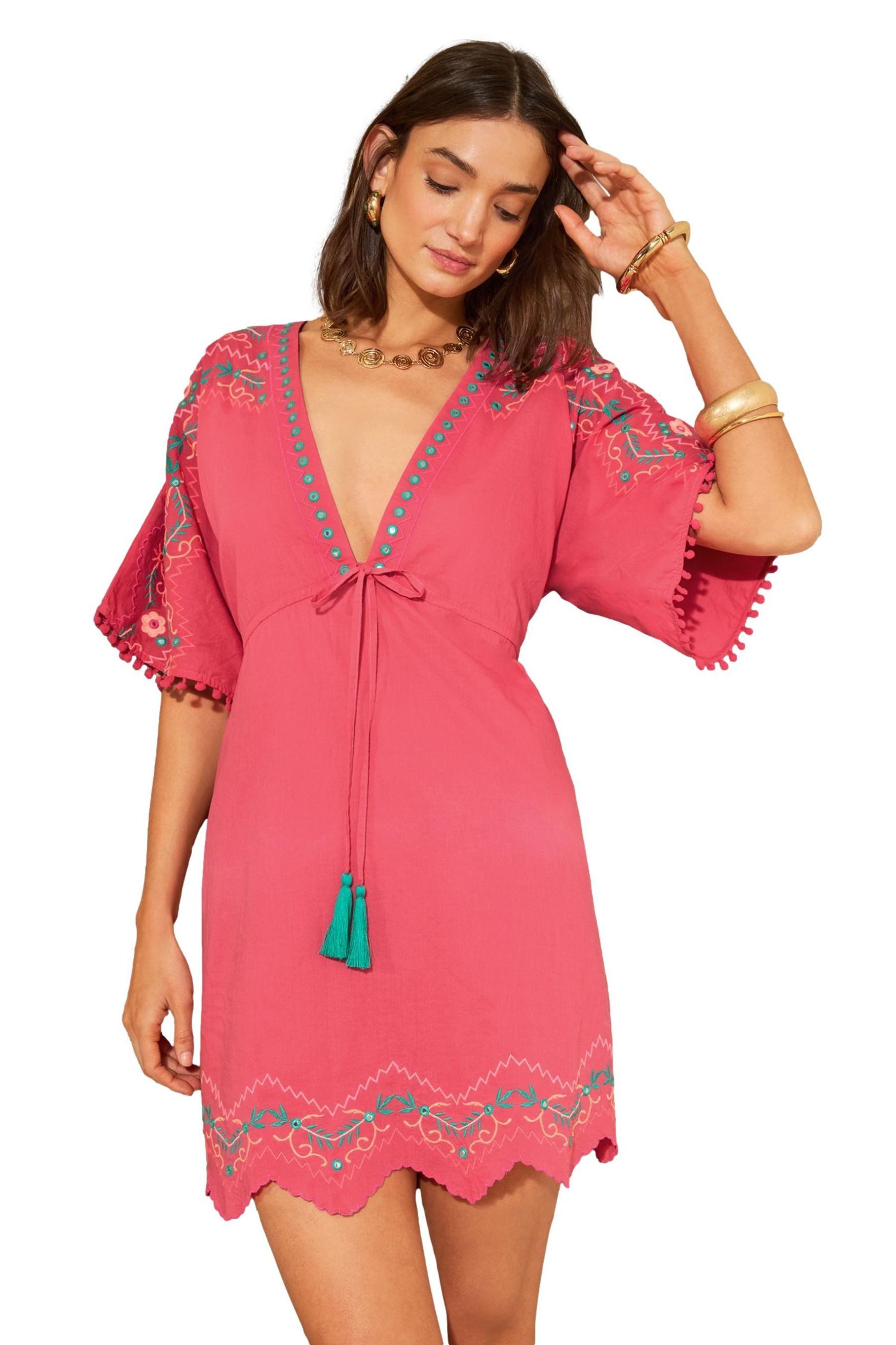 Strandkleid Love & Roses Mini-Kaftan mit Stickerei