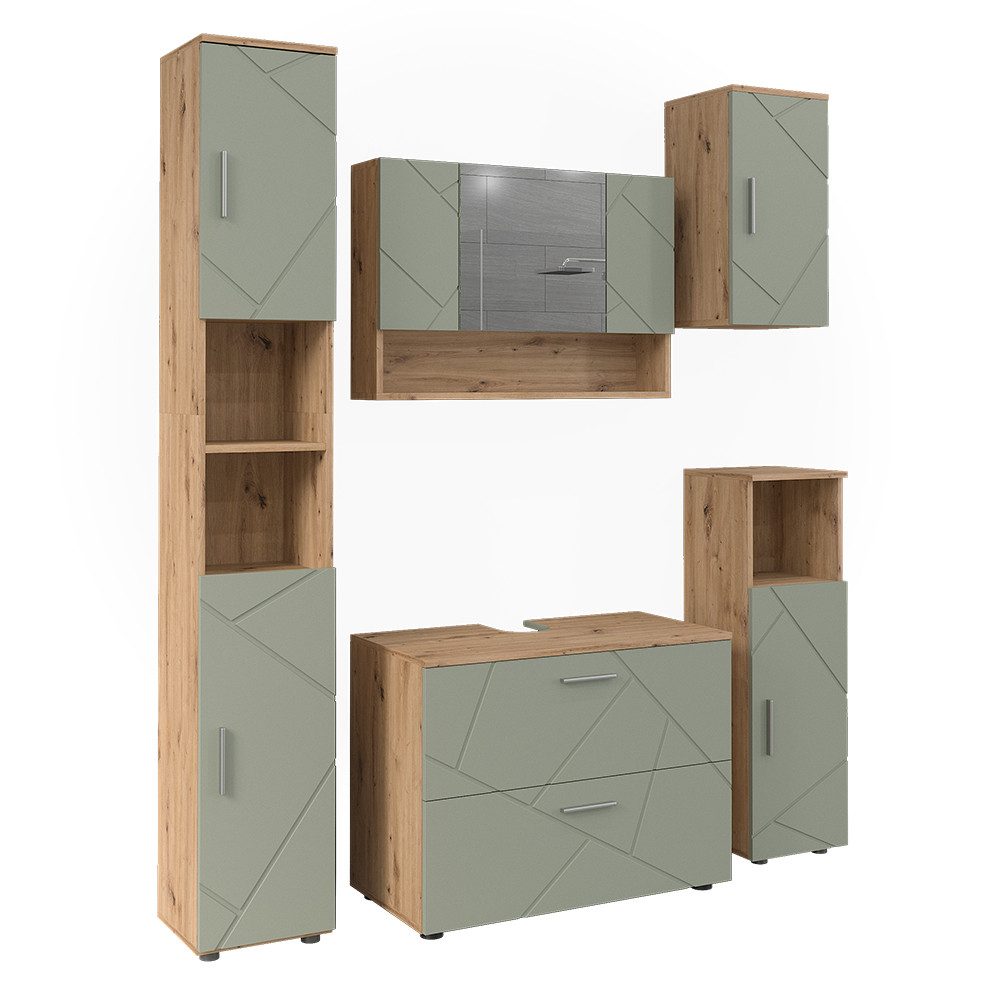 Vicco Badmöbel-Set Irma, Salbeigrün, 5 Teile, (5-St., 5er Set)
