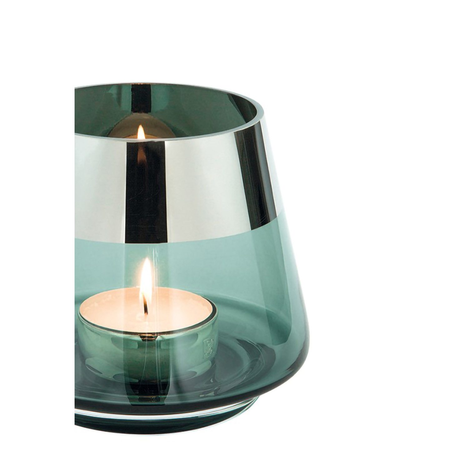 Fink Teelichthalter JONA Teelichthalter - H.9cm x D.11cm - Glas - silberfarben/türkis (Teelichtglas - Teelichtkerzenhalter), Windlicht Kerzenhalter: Eleganter Kerzenleuchter für Stumpenkerzen