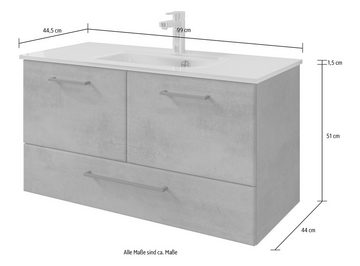 Saphir Badmöbel-Set Quickset 945 Glas-Waschtisch mit Unterschrank, 99 cm breit, Waschplatz, (1-St), 2 Türen, 1 Schublade, inkl. Türdämpfer, Waschtisch Set mit Waschbecken