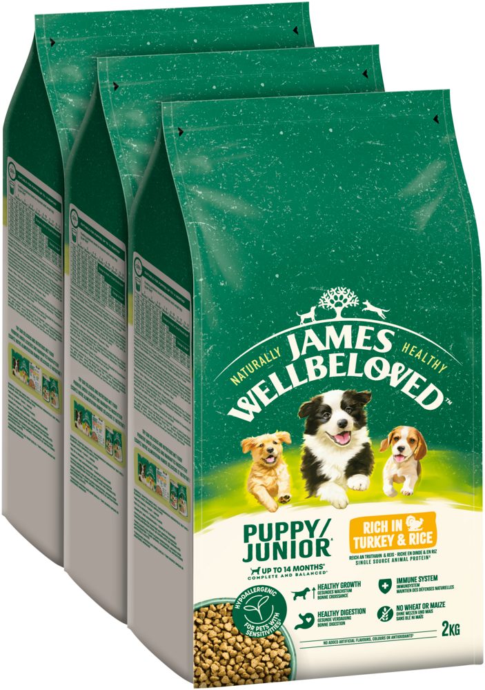 James Wellbeloved JAMES WELLBELOVED™ Hund Junior Truthahn & Reis 3 x 2kg, Trockenfutter für: Hunde