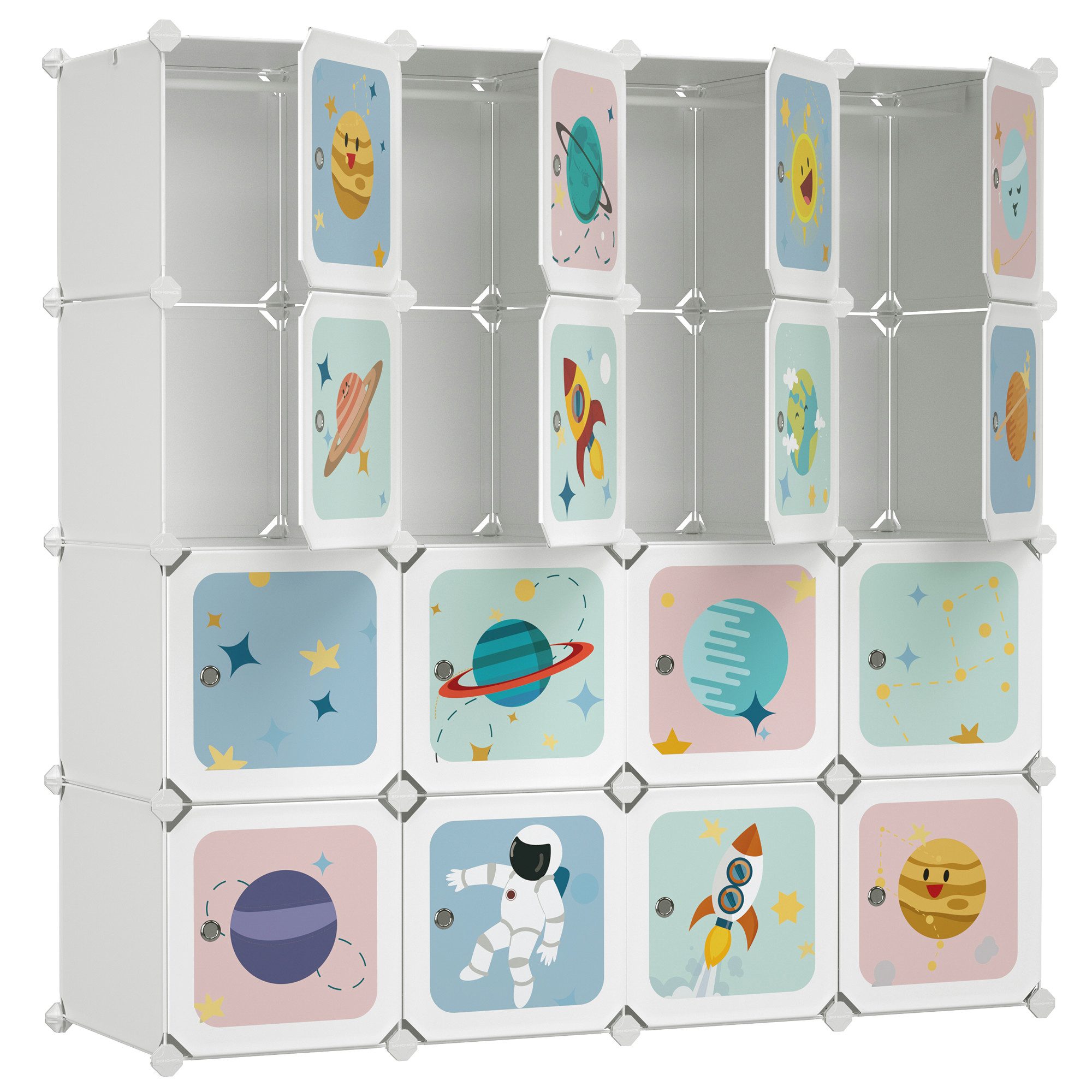 SONGMICS Kinderkleiderschrank Kinderregal mit 4 Kleiderstangen günstig online kaufen