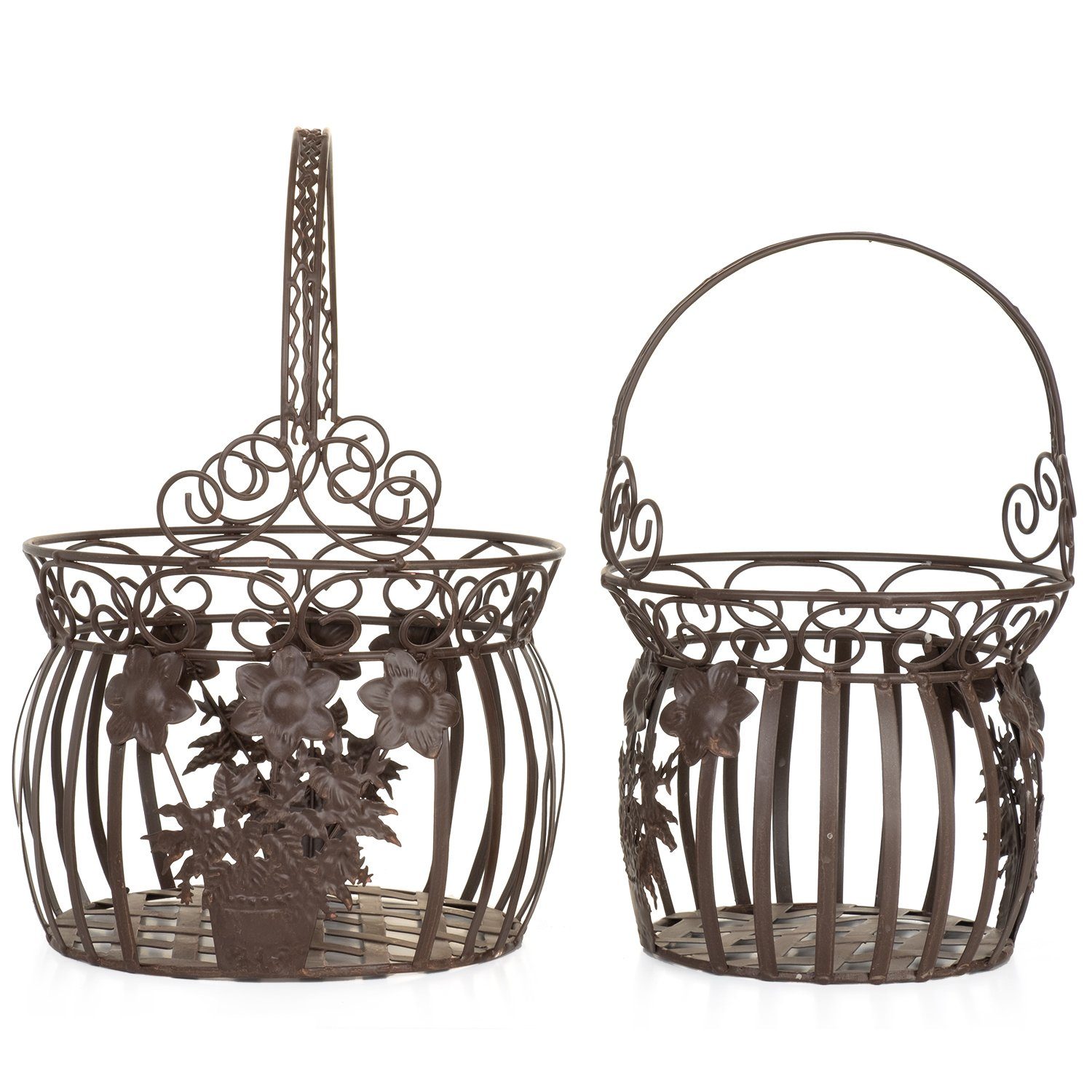 Moritz Blumentopf (nV) Pflanzkörbe Metall 2er Set braun CB-17-BR, Blumentopf Pflanzkorb Pflanzkübel Pflanzenampel Gartendeko Hängekorb