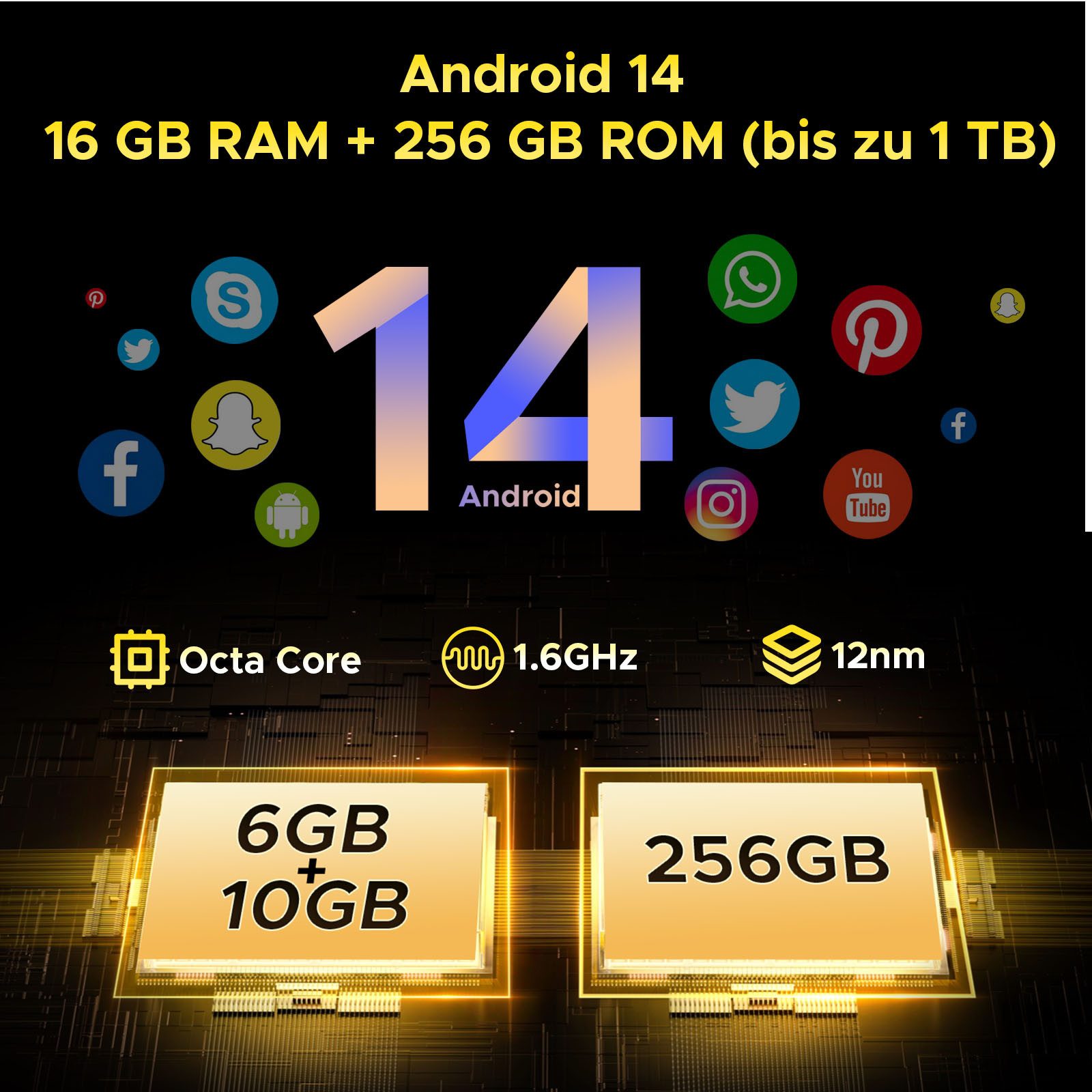 DOOGEE S PUNK Outdoor Handy, 10800mAh, 126dB Lautsprecher, 50MP Kamera Smartphone (6.58 Zoll, 256 GB Speicherplatz, 50 MP Kamera, Android 14, 256GB, 6,58" FHD+, 33W Laden, NFC, OTG, Dual 4G SIM, IP68)