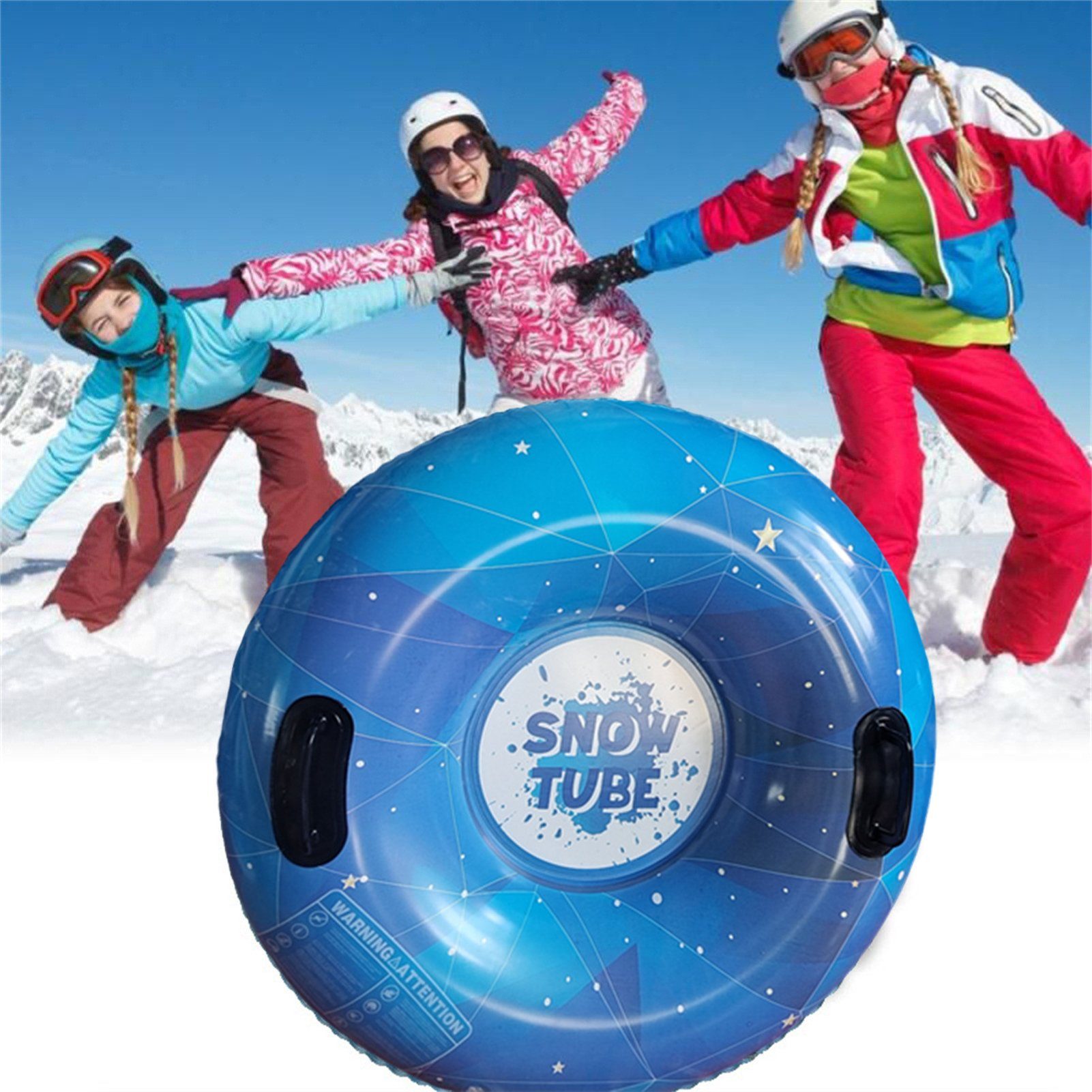 Rutaqian Schneescooter Aufblasbare Schlitten, Super großer aufblasbarer Schneeschlitten, 90 cm (Schneeschlauch, Schneespielzeug mit Griffen für Kinder), Winter Frostschutz Schwerlast Snow Tube