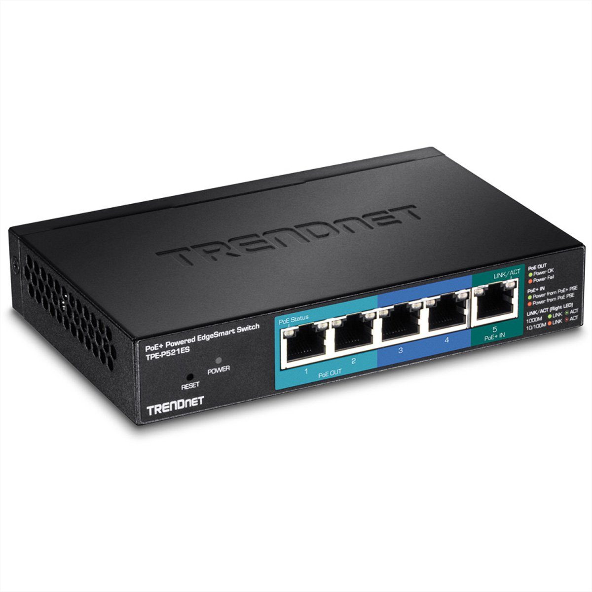 Trendnet 15W PoE 5Port Powered mit Gigabit Pass TPE-P521ES Through Netzwerk-Switch PoE+ Switch