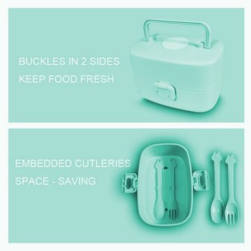 JOEAIS Lunchbox Lunchbox Bentobox für Kinder Löffelgabel Lunchbehälter 3-integrierte, 860ml Nachhaltige Brotdose mit Fächern Lebensmittel-safe Materialien