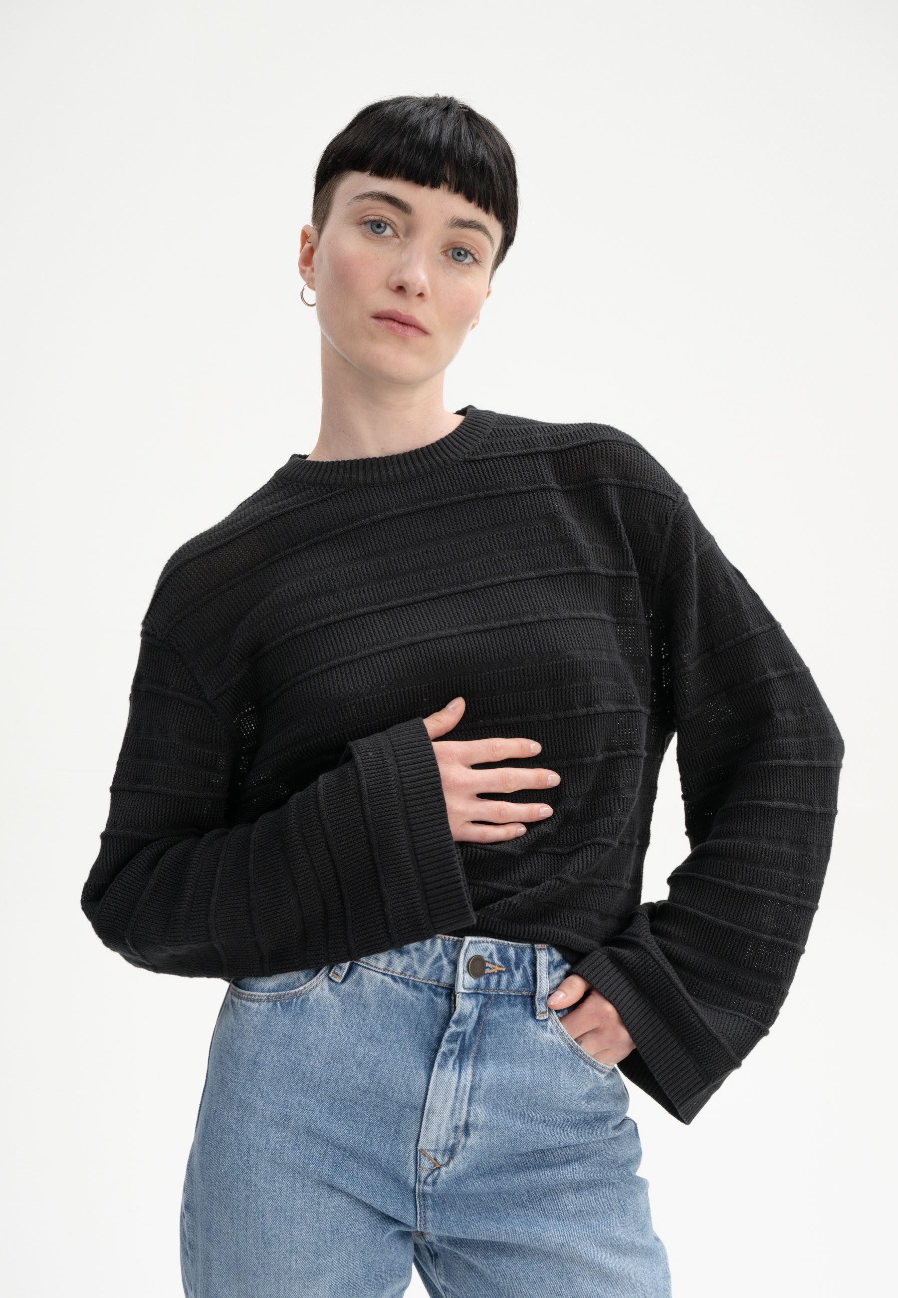 MELA Strickpullover Strukturierter Strickpullover JALIDI Weite günstig online kaufen