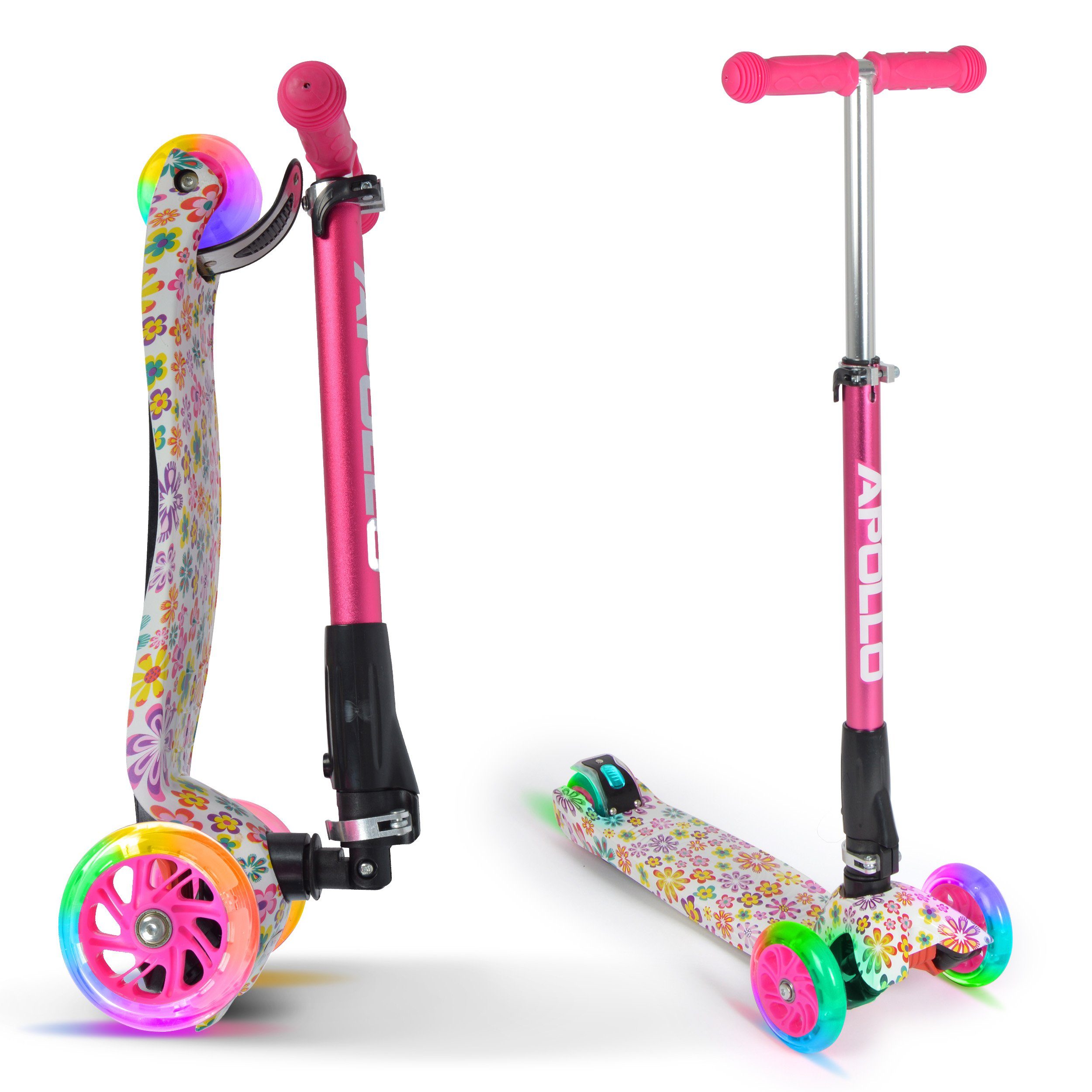 Apollo Dreiradscooter Kinderroller Kids Whiz LED 3-Rad Scooter ab 3 Jahren Tretroller, Klappbarer und höhenverstellbarer Kinder Scooter mit LED Wheels