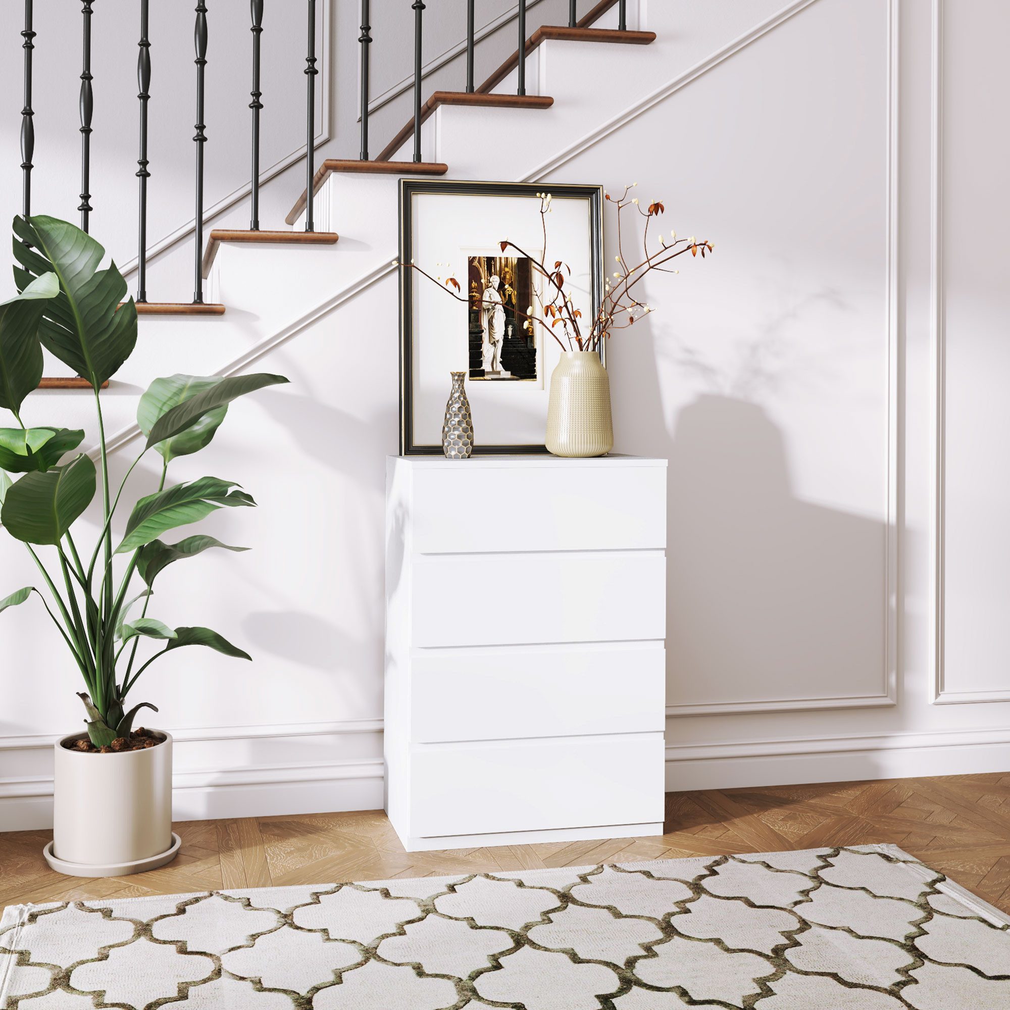 HOMCOM Kommode Sideboard mit 4 Schubladen (Schubladenschrank, 1 St., Schrank modern), für Wohnzimmer Schlafzimmer Flur Weiß, 112 x 34 x 75 cm