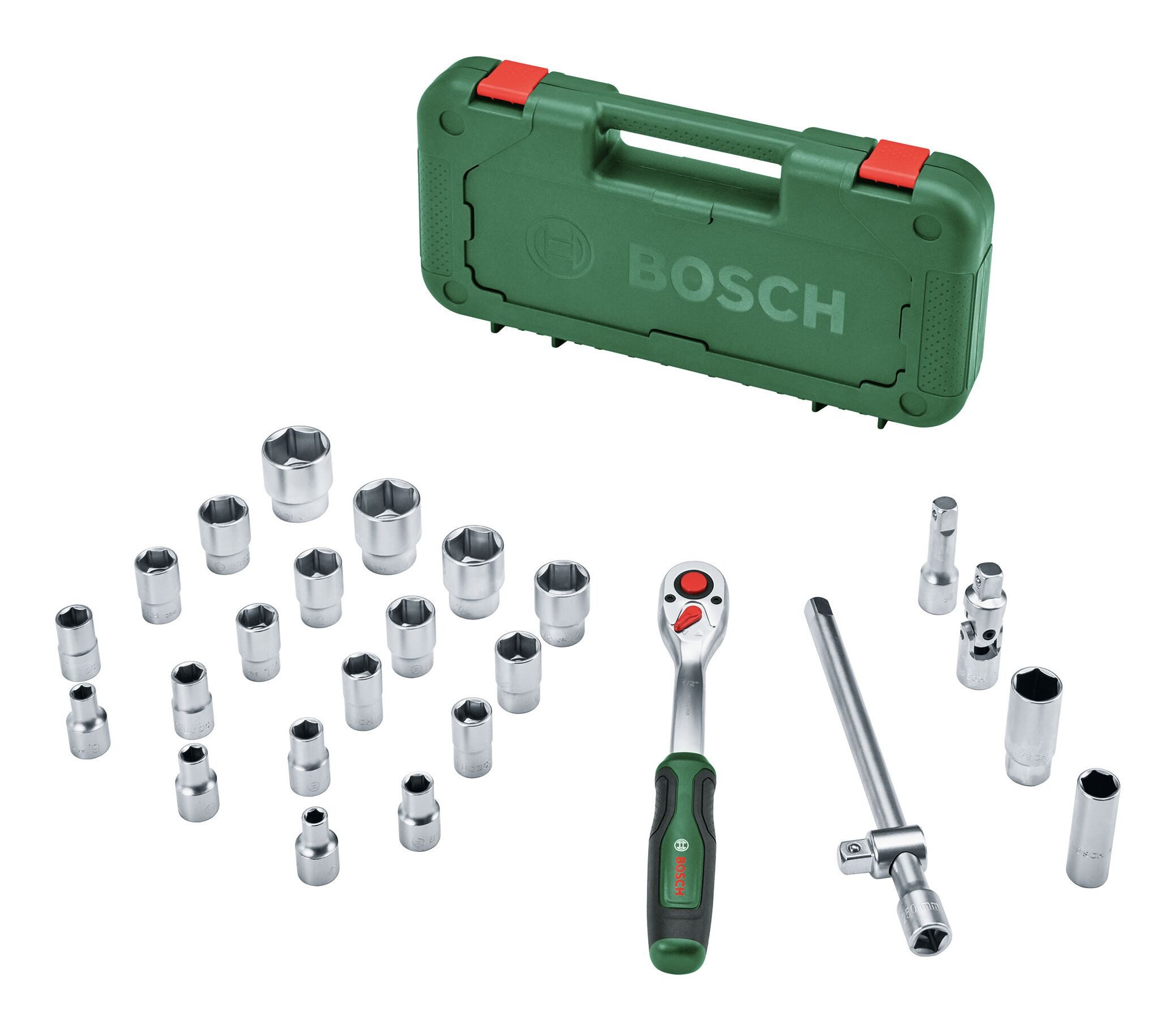 BOSCH Ratschenringschlüssel (25 Teile), Handwerkzeug 1/2"-Ratschen-Set, 25-teilig
