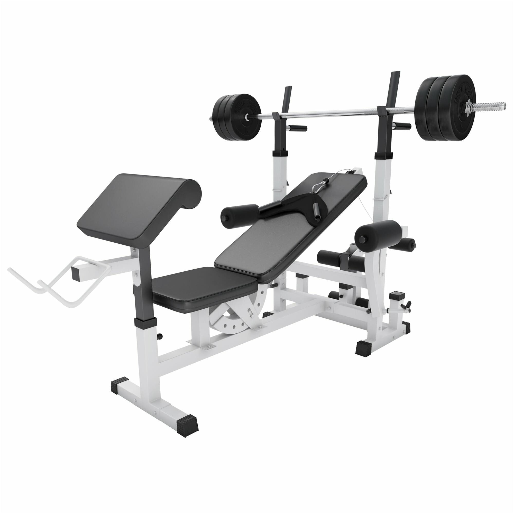 Kraftstation inkl. Hantelset 100kg, Latzug, Weiß/Schwarz - Multifunktion Hantelbank