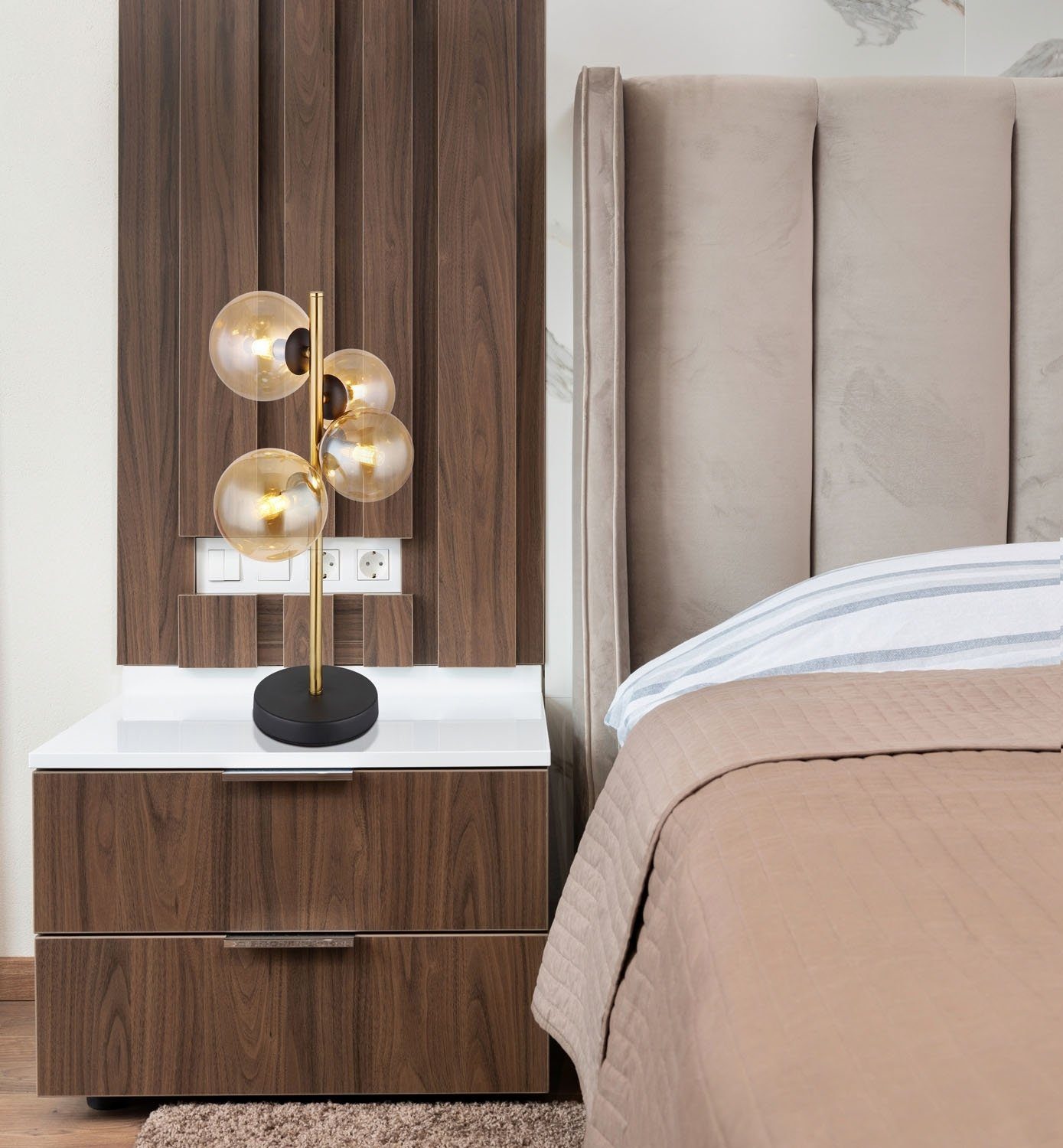 GLOBO LIGHTING LED Tischleuchte RIHA, 4-flammig, H 48 cm, Braun, Messingfar günstig online kaufen