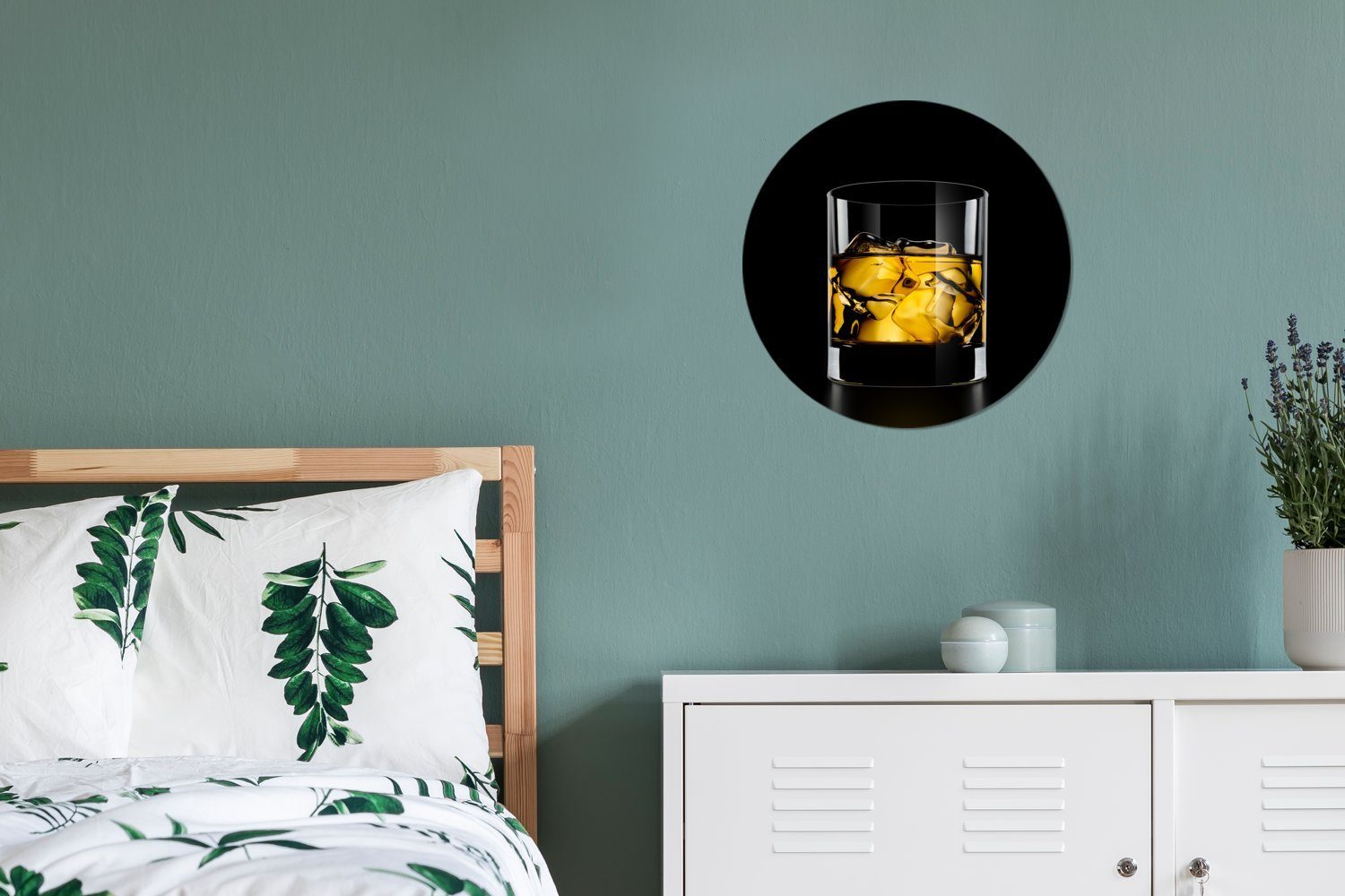 MuchoWow Gemälde Glas mit Wohnzimmer, Forex, 30x30 Rundes Whisky, Wanddekoration Kreis (1 Wandbild, St), cm