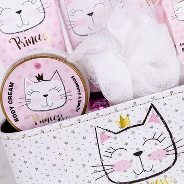 ACCENTRA Pflege-Geschenkset "Princess Kitty" Geschenkset für Kids & Teens im Deko-Körbchen, 7-tlg., mit Aufbewahungsbox im Kätzchen-Design