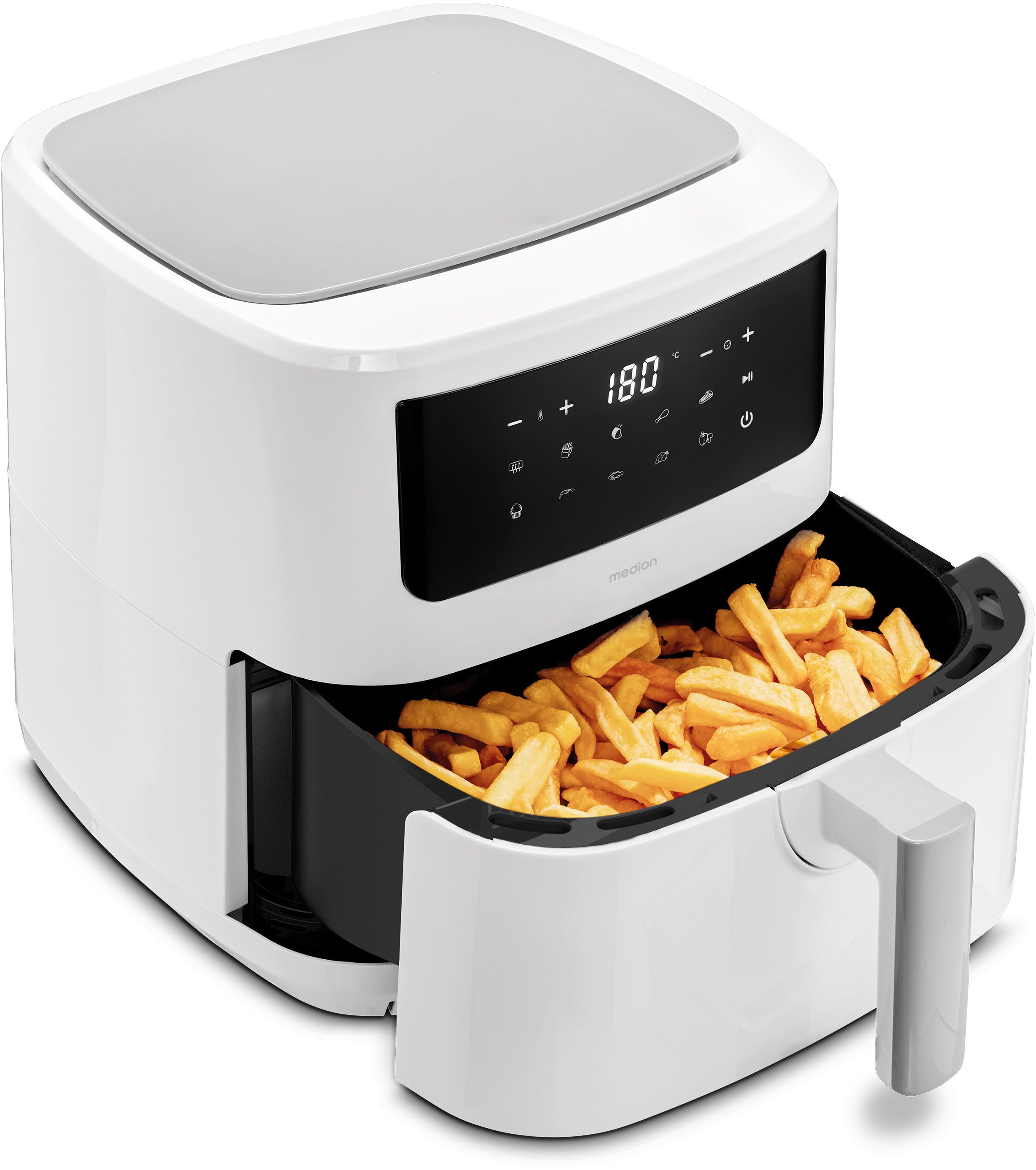 Medion® Heißluftfritteuse mit 2 Heizelementen MD11750 P10 XL Duo, großer, 2000 W, Temperatur einstellbar 50 - 200 °C, ILAG Beschichtung, Timer