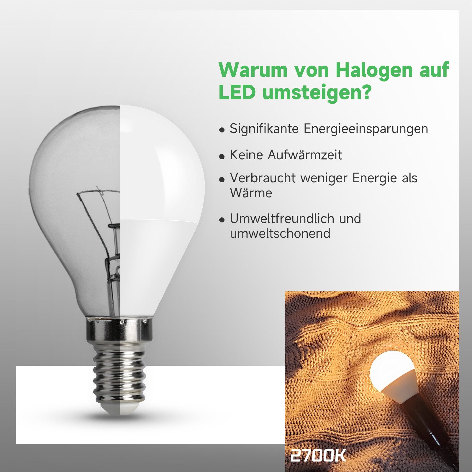 ZMH LED-Leuchtmittel Whonzimmer 6ER P45 Globe Glühlampe 2700K 5W Energiesparlampe Flur, E14, 6 St., 2700k, Tropfenform Birne