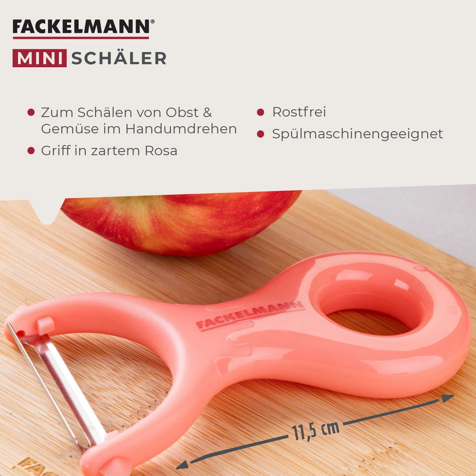 FACKELMANN Kinderbesteck Mini Schäler, Gemüseschäler, Obstschäler, Ergonomischer Griff