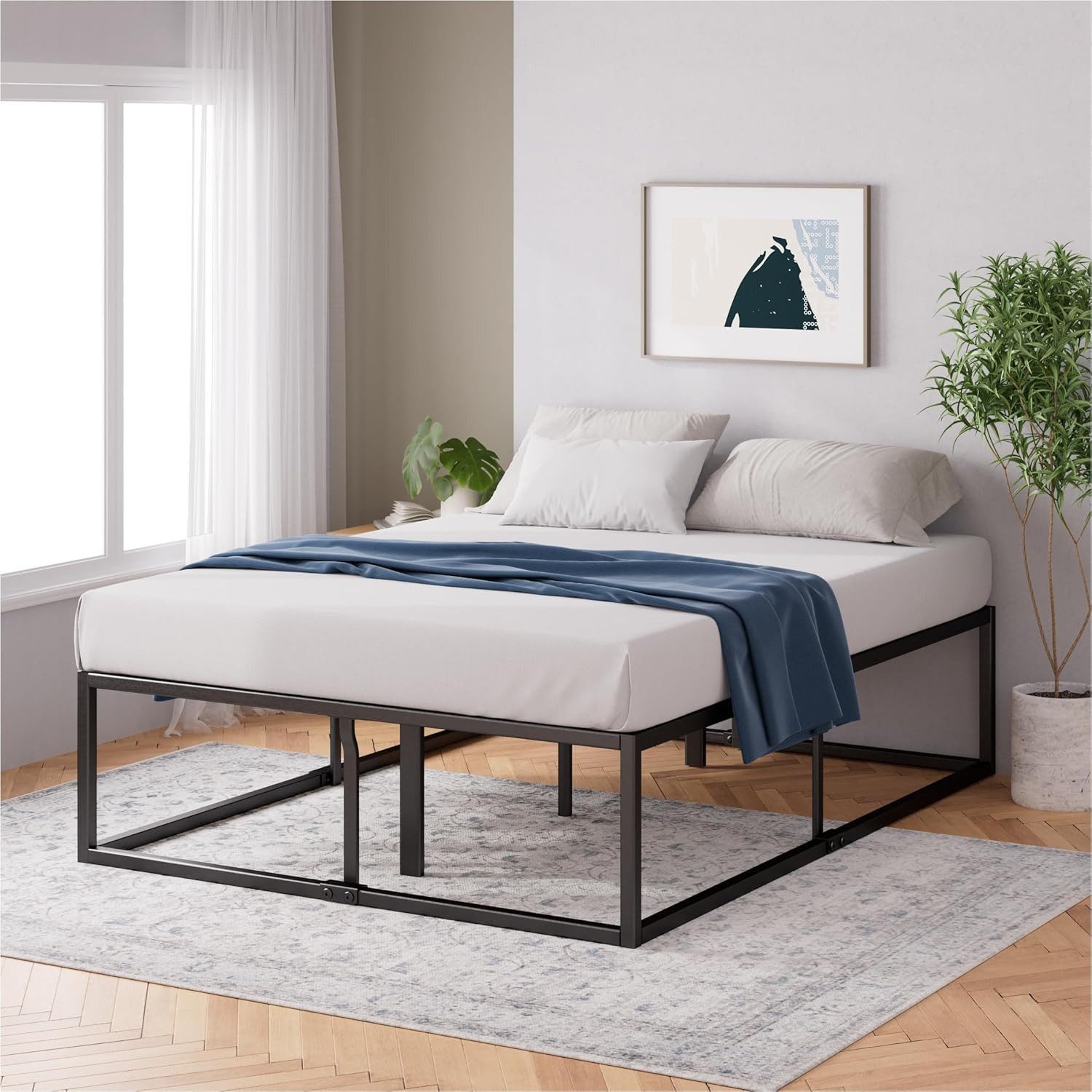 ZINUS Bettgestell Joseph - Stabiler Bettrahmen mit Holzlattenrost & Stauraum (Bis 318 kg belastbar, 1-tlg., Doppel/Einzelbett, Schwarz, 140x200 cm), Kinderleichter Aufbau, Robust, EcoFriendly Packaging