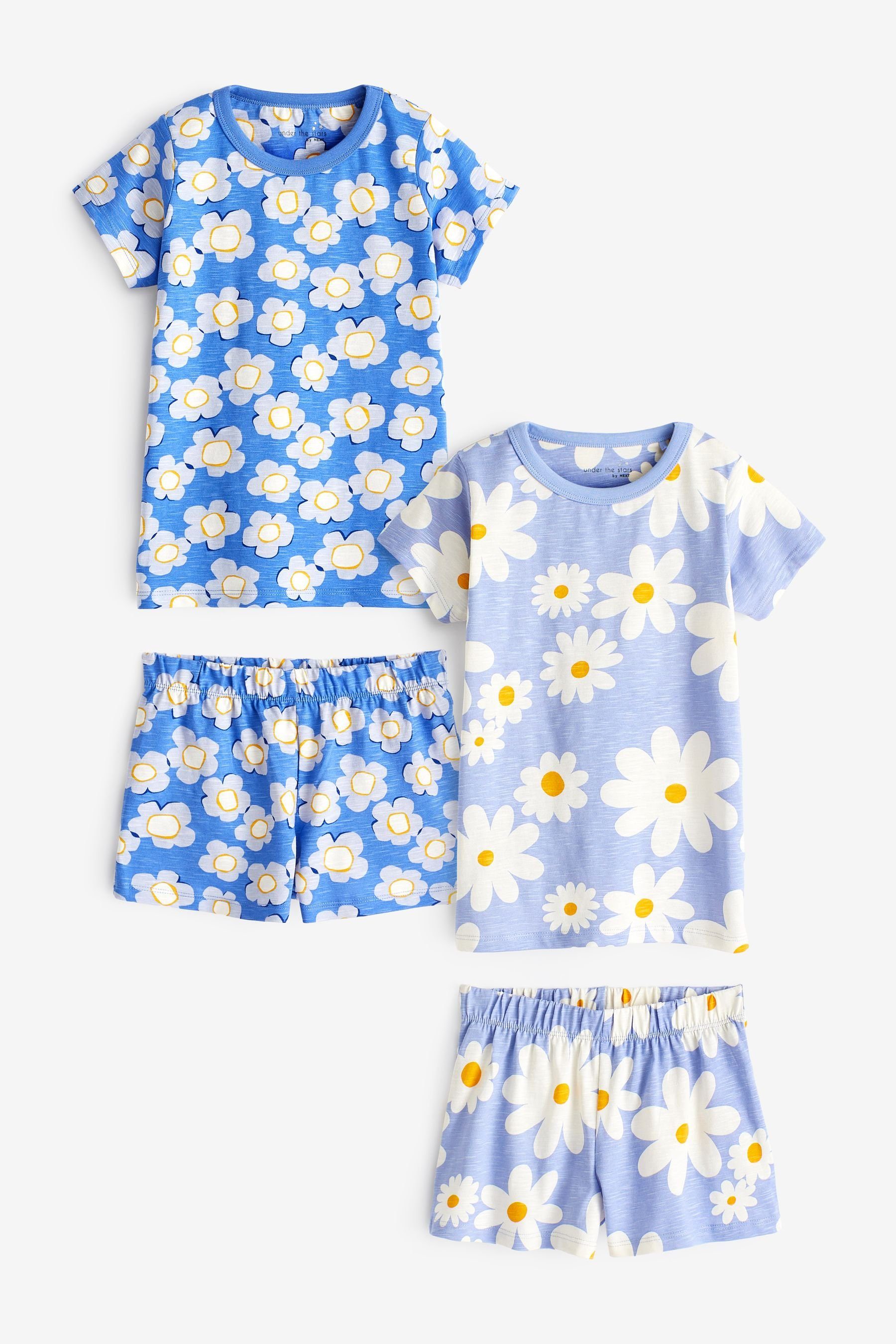 Schlafanzüge, (4 2er-Pack Pyjama Flower Blue/Ecru tlg) Next Kurze