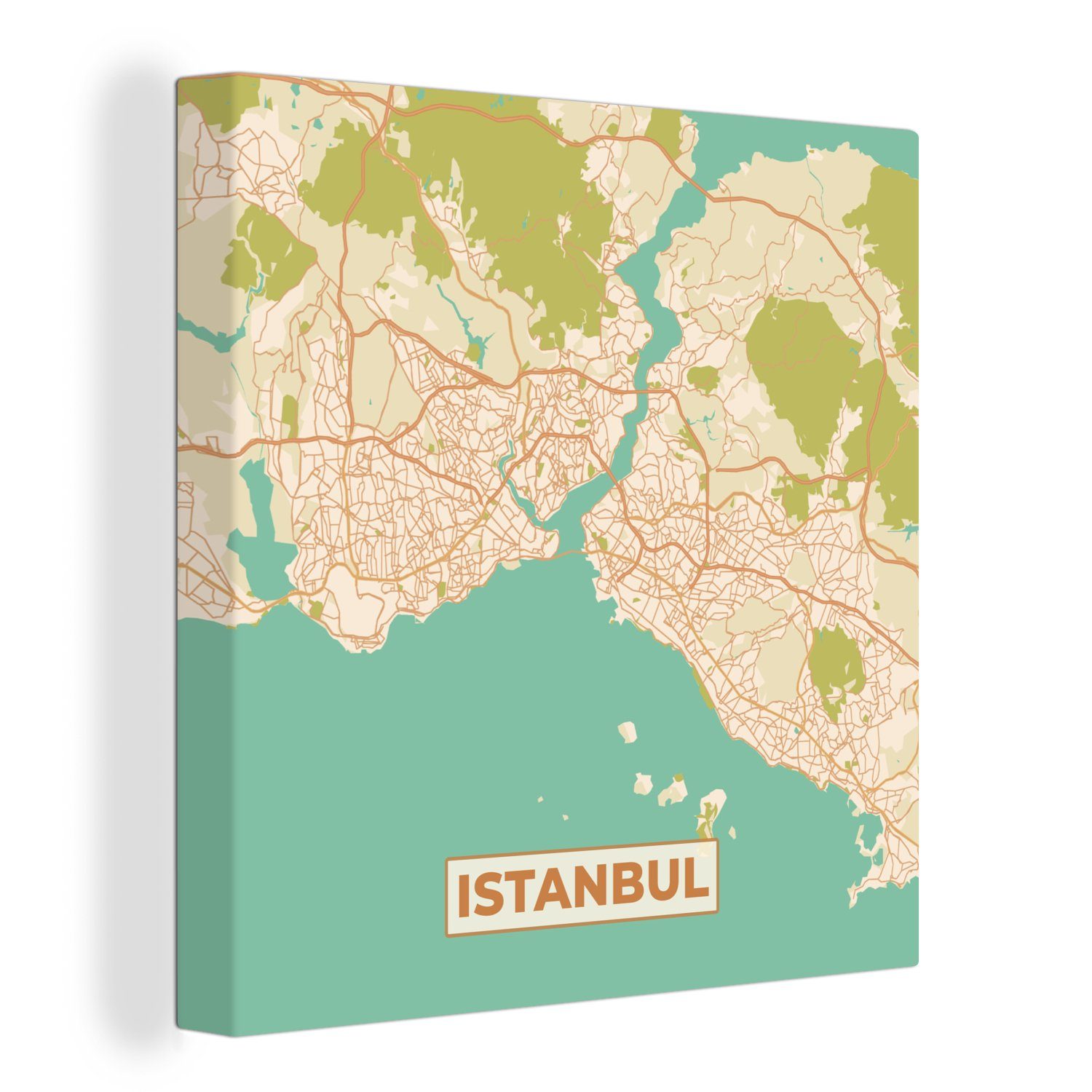 OneMillionCanvasses® Leinwandbild Wohnzimmer - Vintage, Leinwand - Schlafzimmer Karte (1 Stadtplan Istanbul - St), für Bilder