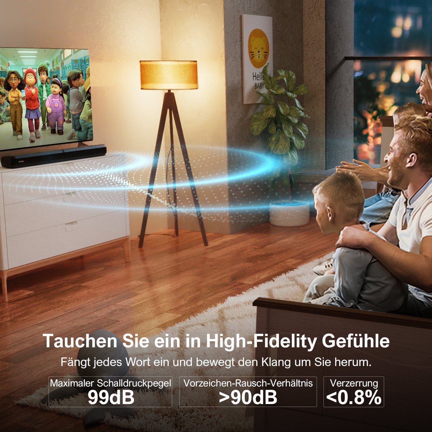 Ultimea Teilbare 2-in-1 Soundbar 2.2 Kanal (Bluetooth 5.3, 100 W, Mit 3 EQ-Modi und verstellbarem Bass, HDMI ARC / Optisch / Aux)