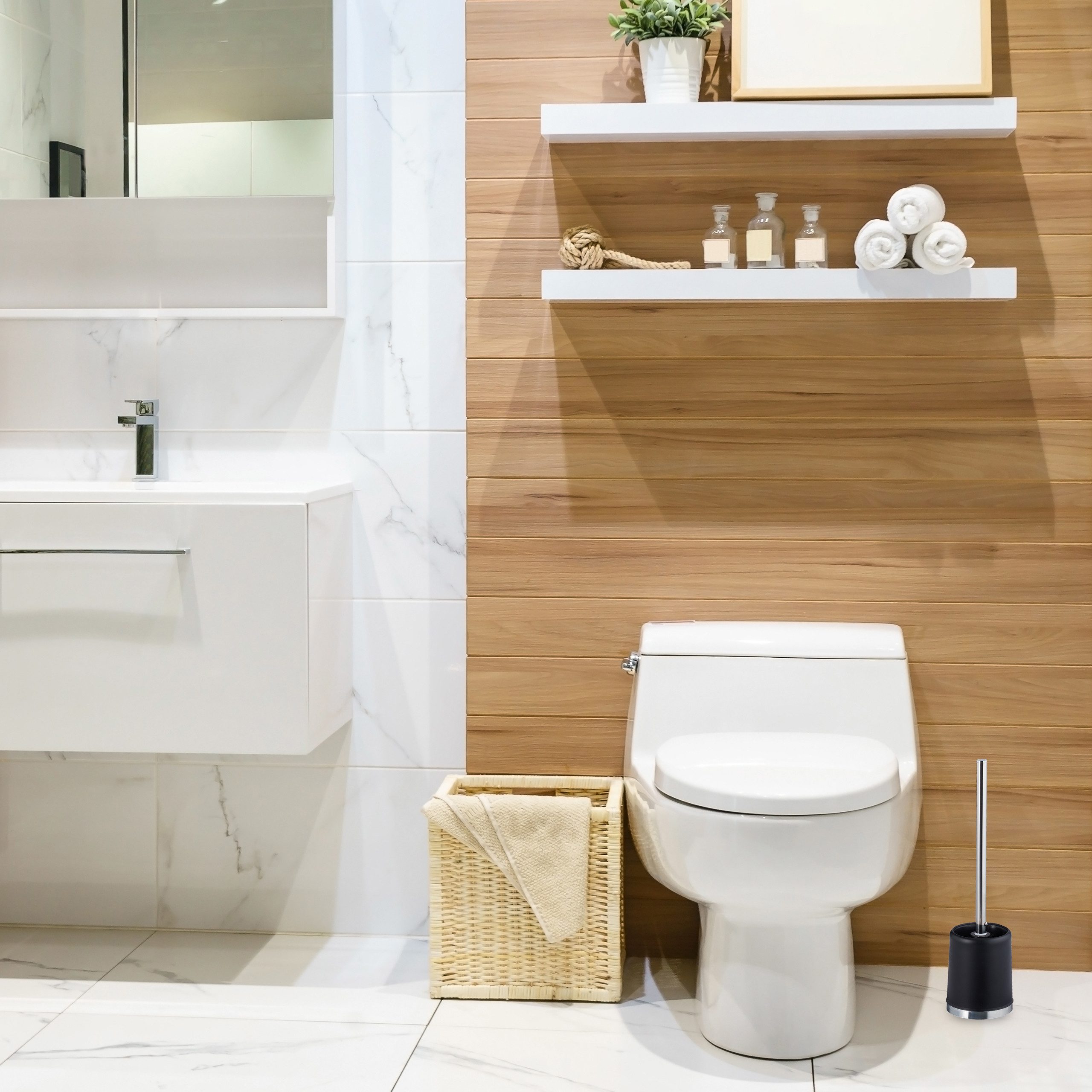 relaxdays Badezimmer-Set WC-Garnitur rund, Schwarz günstig online kaufen