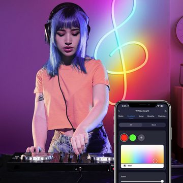 OKWISH LED Stripe 5M RGB LED Strip Set LED Streifen Lichtband Bluetooth via App Dimmbar, Selbstklebend Lichterkette Fernbedienung Musik Sync Party Zimmer Küche