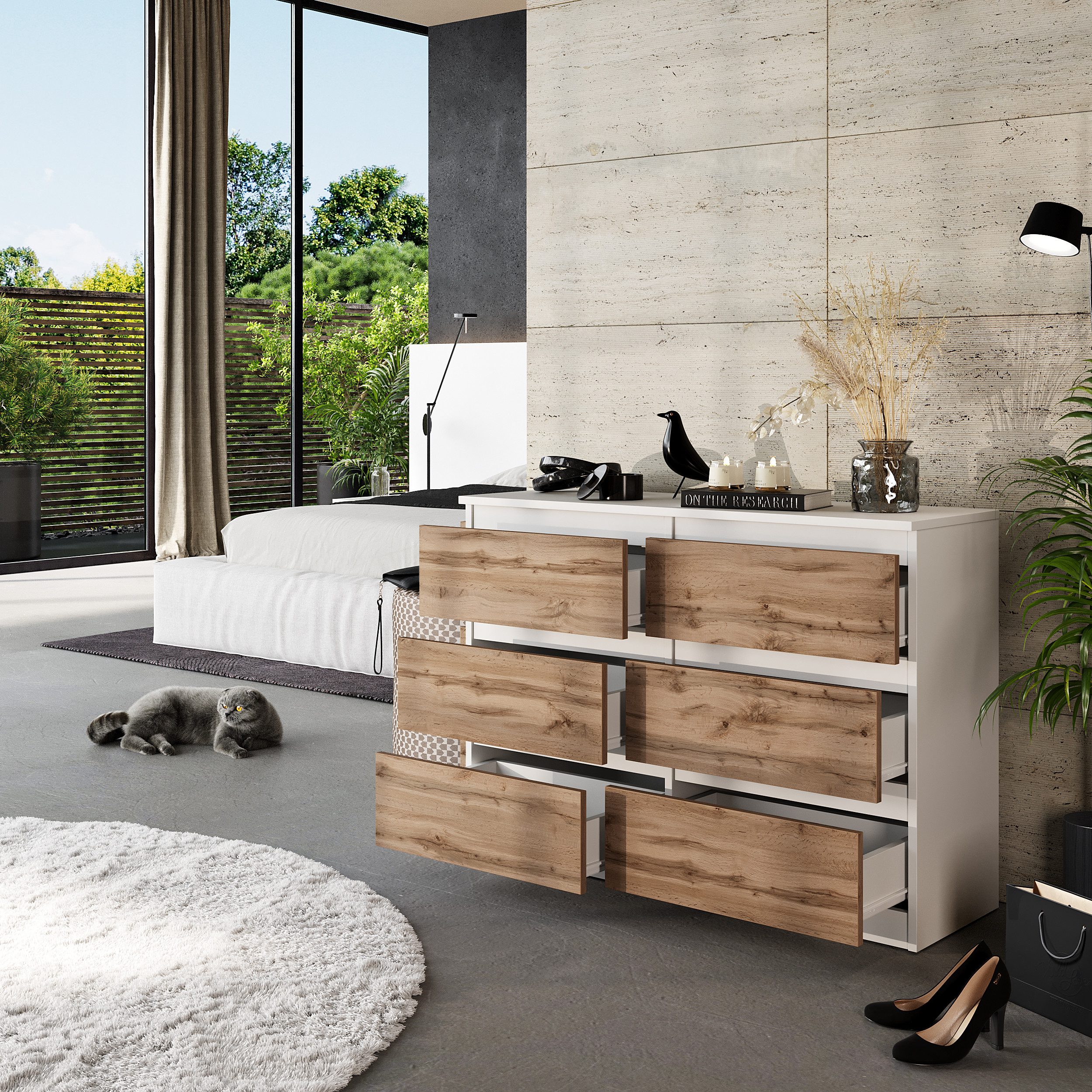 Furnica Kommode 6 Schubladen, Sideboard, Schubladenschrank Breite 100cm Höhe 71cm