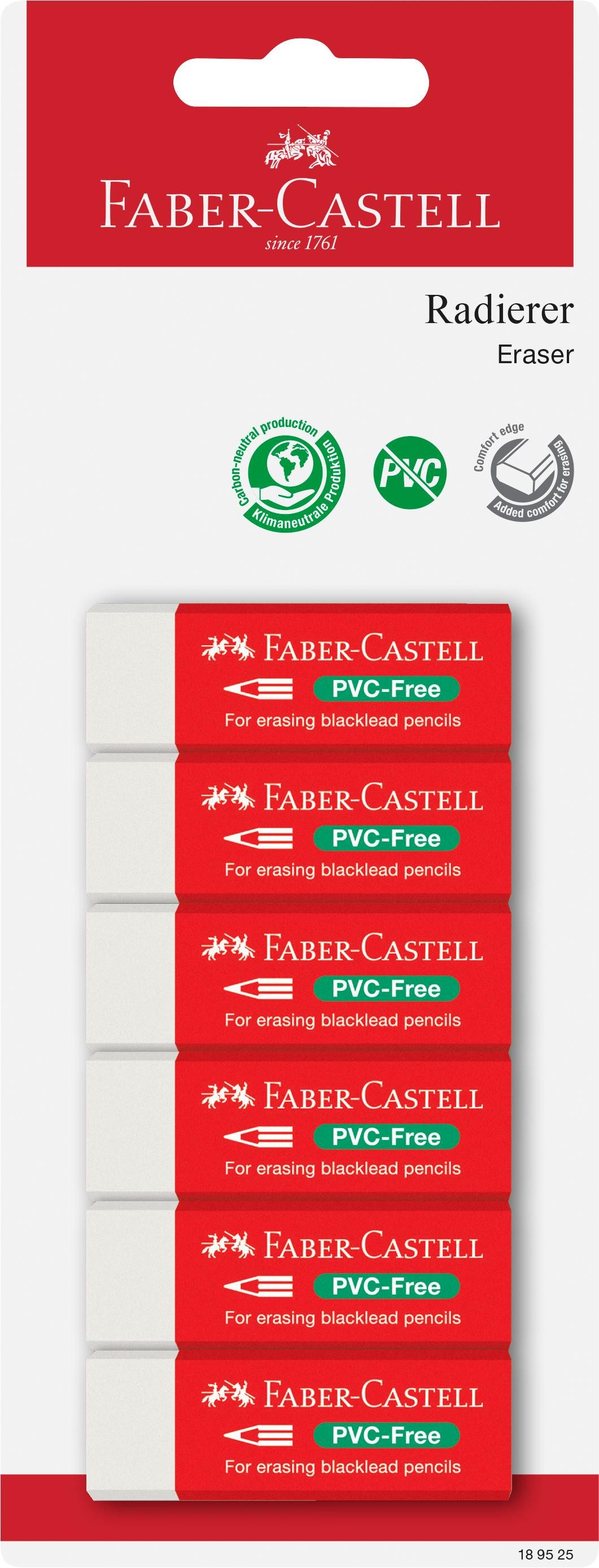 Faber-Castell Radiergummi Faber Castell Radierer PVC-frei 7095-20 60x22x11 weiß 6er BK