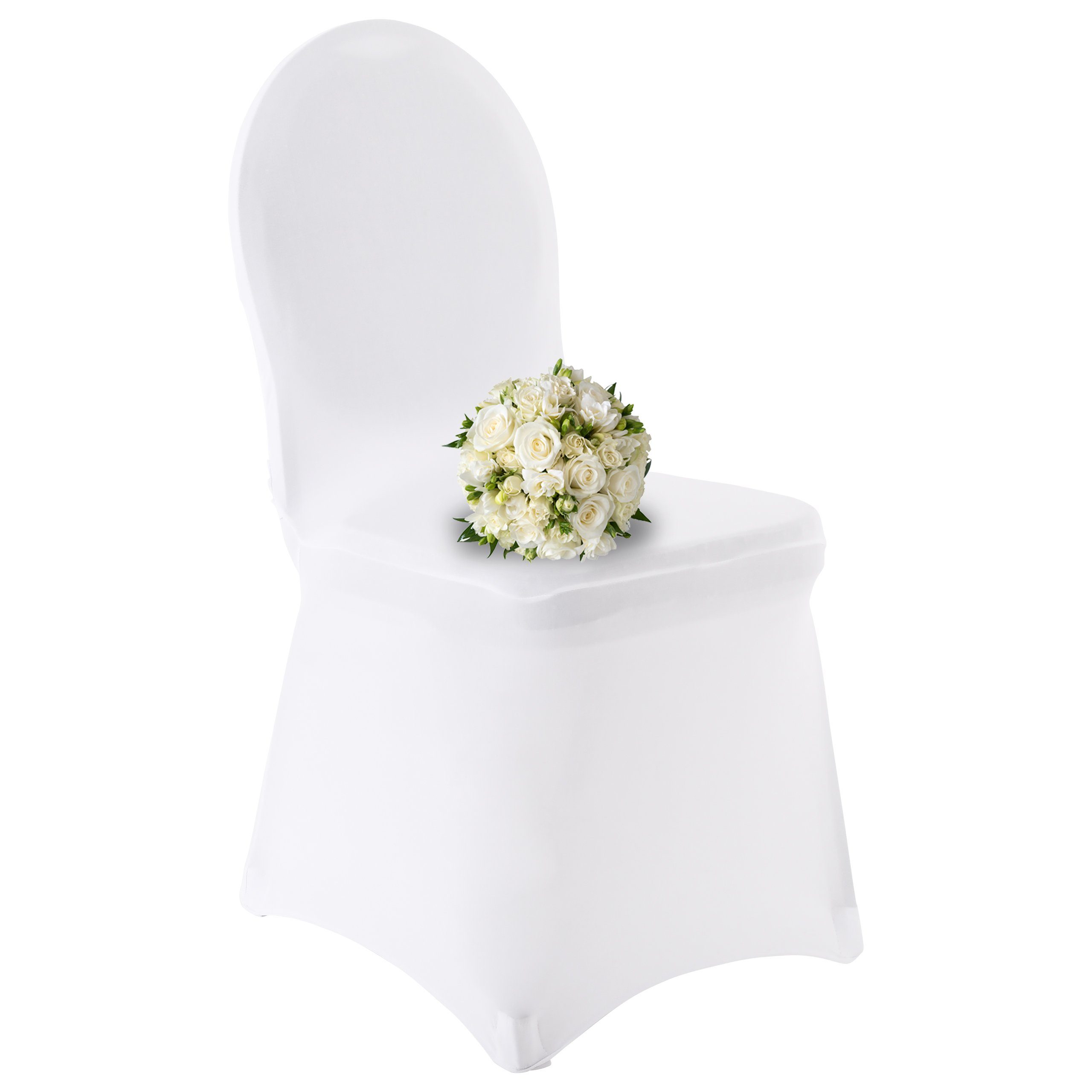 Raburg Stuhlhusse Cinderella, Weiß mit Schleife, runde Lehne, für viele Stühle & Anlässe, Universal-Stretch-Stuhlbezug, waschbar, knitterfrei, weich & flexibel