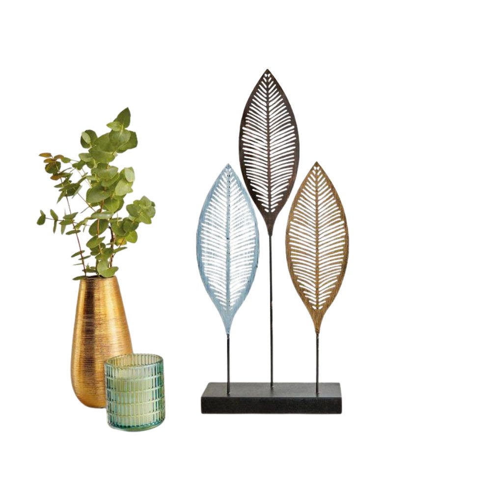 Home-trends24.de Dekoobjekt Metall Deko Objekt Blätter Skulptur Wohnaccessoire Standdeko