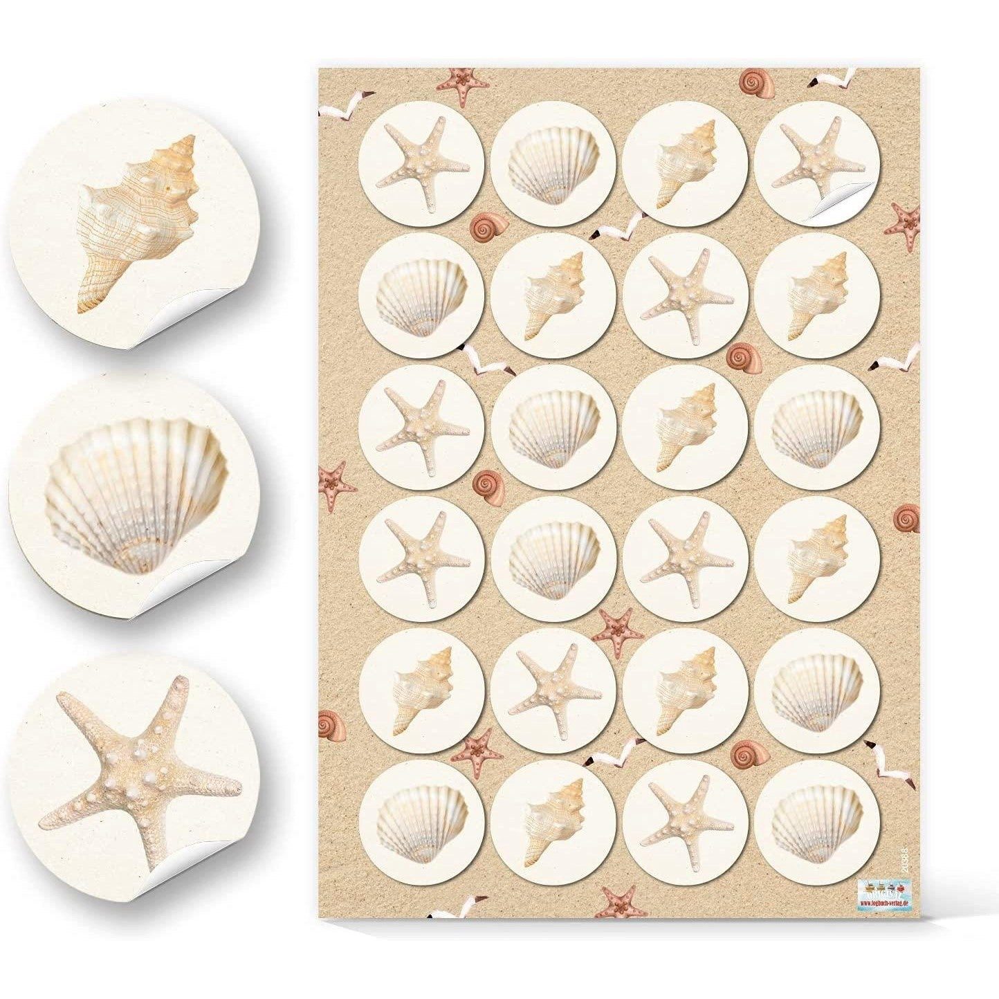 Logbuch-Verlag Aufkleber 2 x 24 selbstklebende Sticker - 24 Muscheln + 24 maritime Motive
