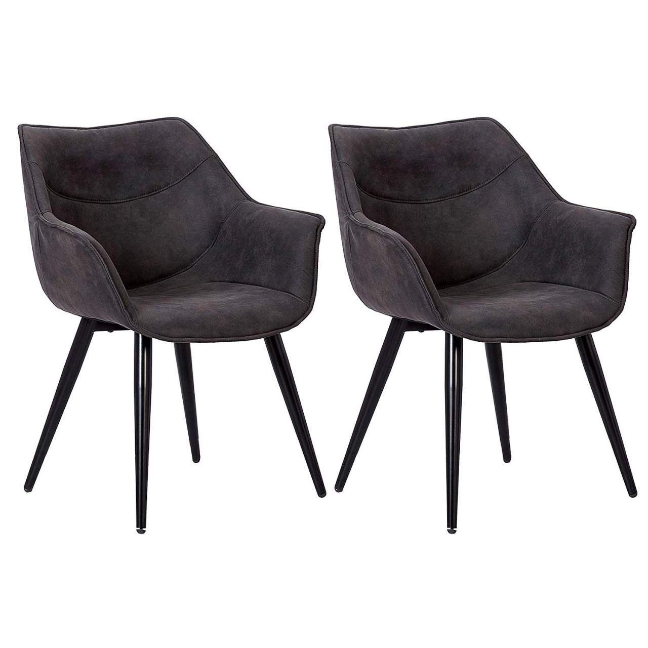 Woltu Esszimmerstuhl (Set, 2 St), Küchenstühle Design Stuhl Stoffbezug Metall anthrazit | anthrazit | Stühle