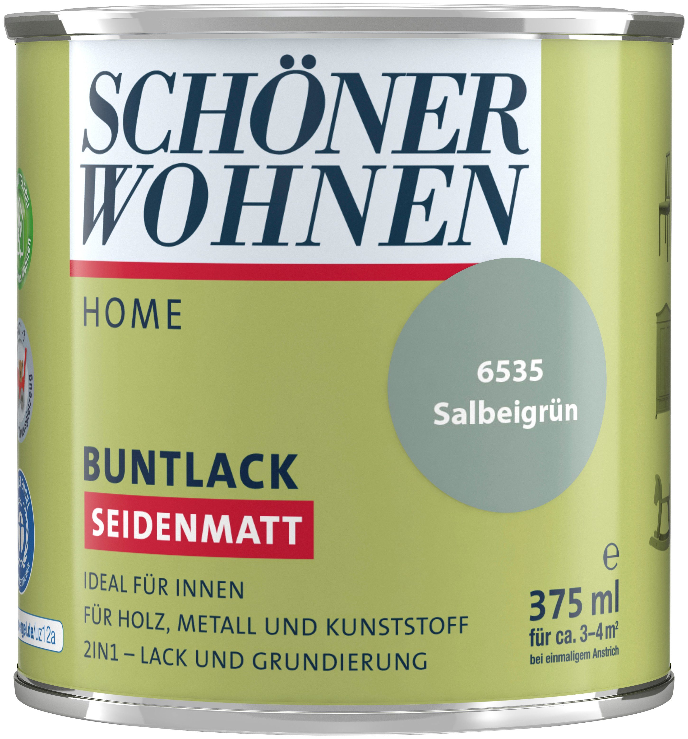 SCHÖNER WOHNEN FARBE Lack Home, 375 ml, salbeigrün, seidenmatt, für innen, 2in1-Lack