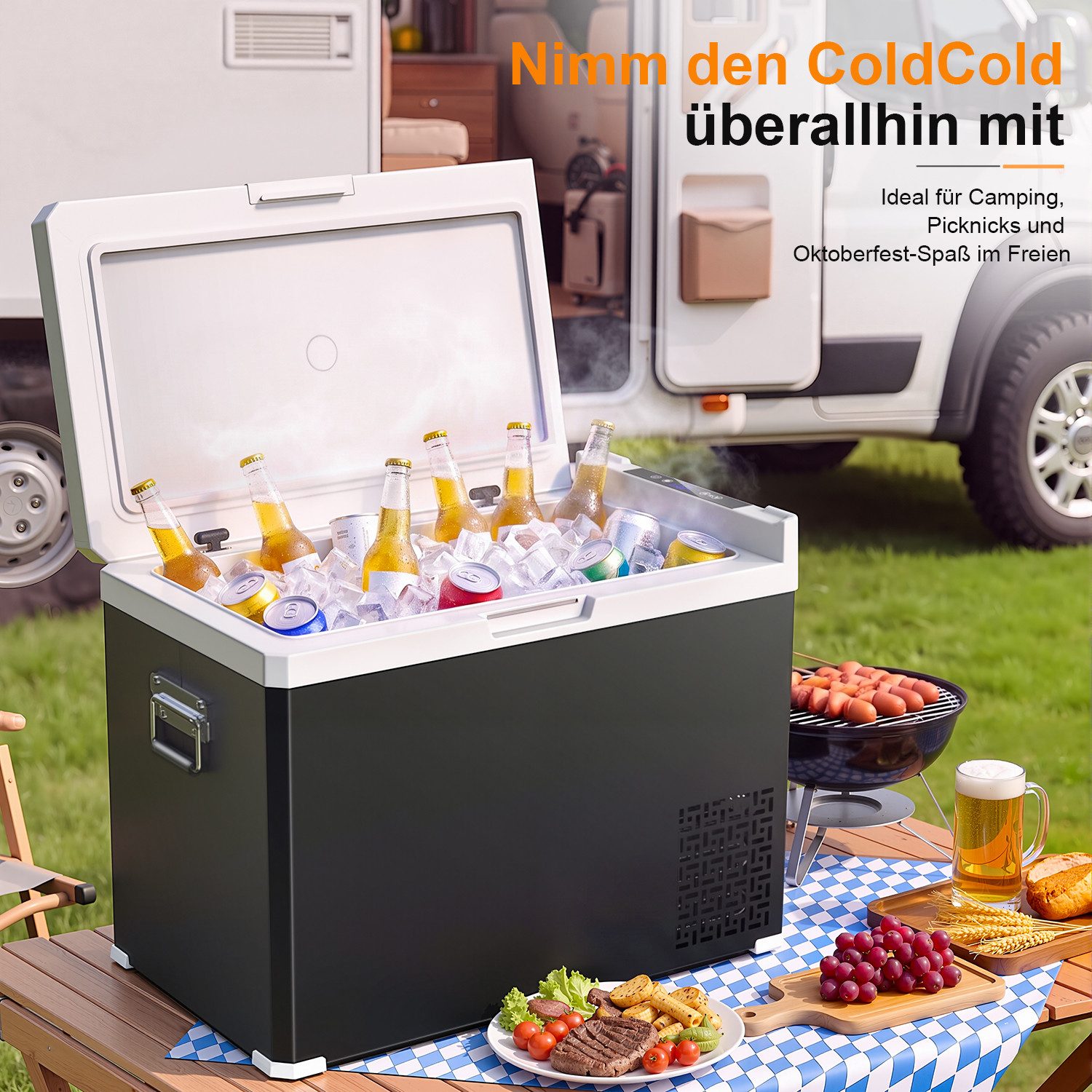 oyajia Elektrische Kühlbox Kompressor Gefriertruhe mobiler Kühlschrank, Kühltruhe, Gefrierbox, 50 l, Dual-Zone (20°C bis +20°C), 12V/24V/230V, APP Steuerung, Tr – Bild 2 von 5