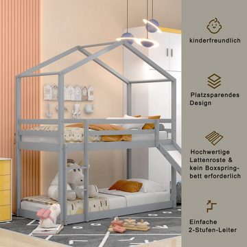 Sweiko Etagenbett, Kinderbett mit Dach, Rutsche und Rausfallschutz, 90*200cm