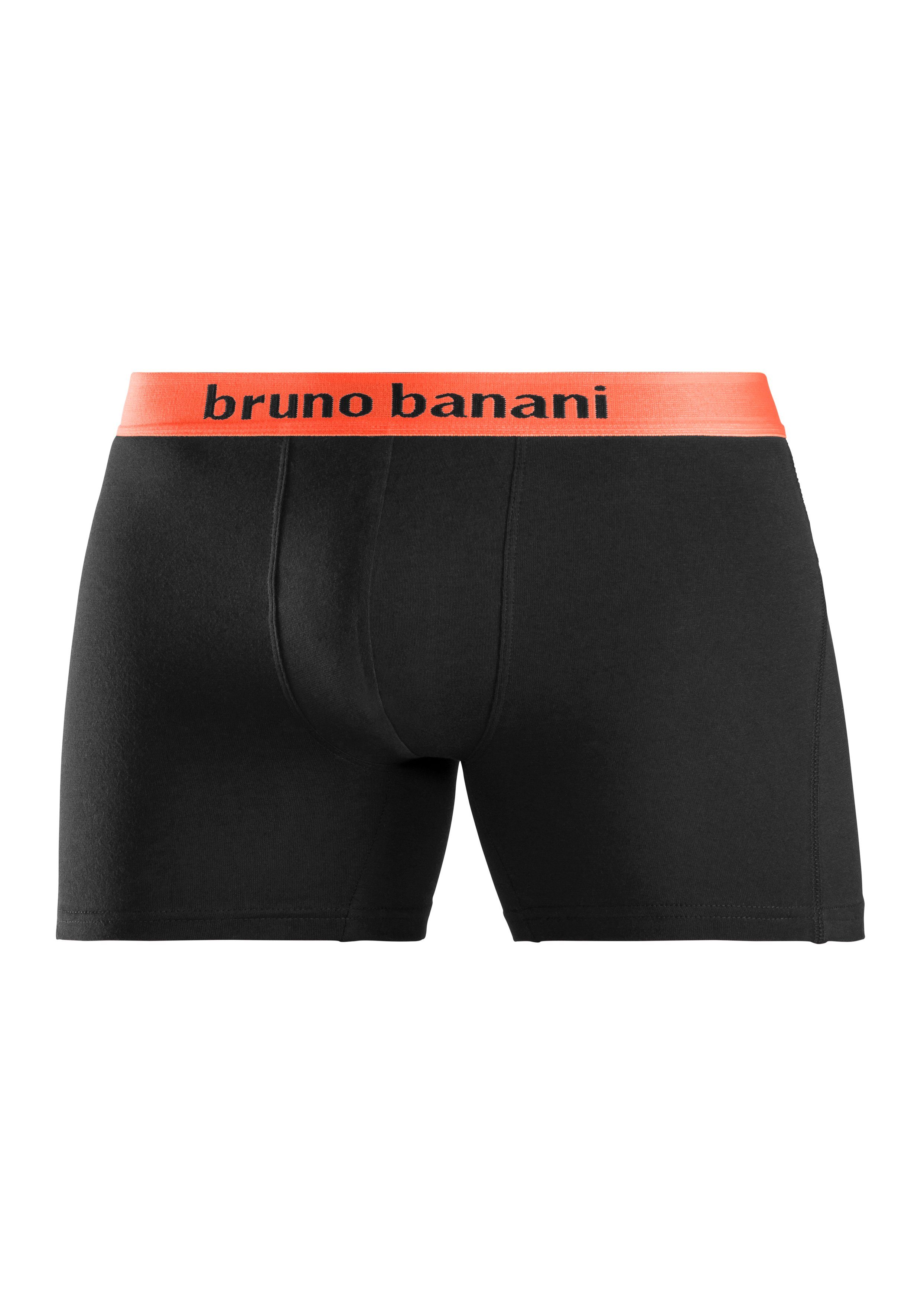Bruno Banani schwarz-gelb, Langer schwarz-türkis, Logobund schwarz-lila 4-St) (Packung, mit Boxer auffälligem schwarz-orange