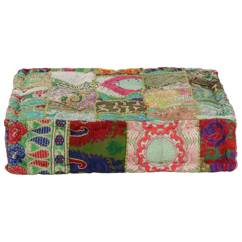 vidaXL Polsterhocker Pouf Flickwerk Quadrat Baumwolle Handgefertigt 50×50×12 cm Grün (1 St)