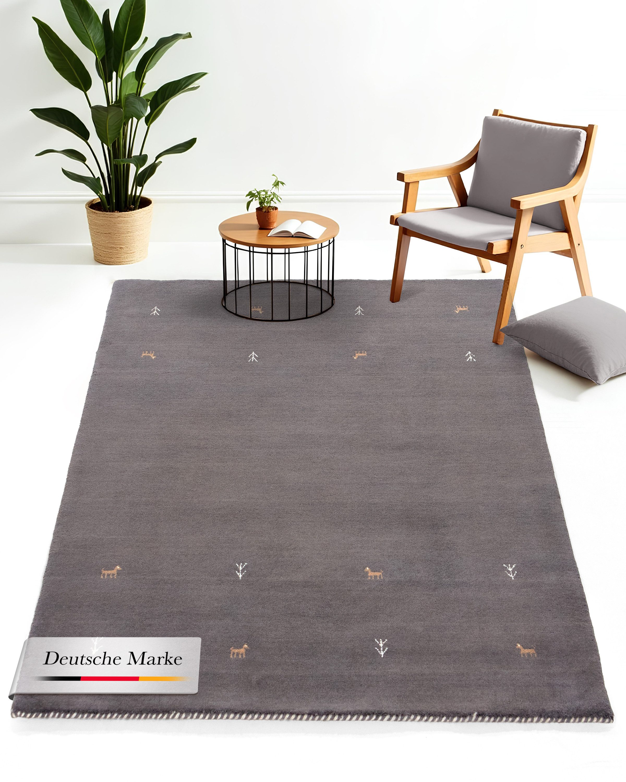 carpetfine Wollteppich Gabbeh Uni, auch als Läufer und Rund erhältlich, rechteckig, Höhe: 15 mm, reine Wolle, handgewebt, Gabbeh Loom Tiermotiv, große Farbauswahl