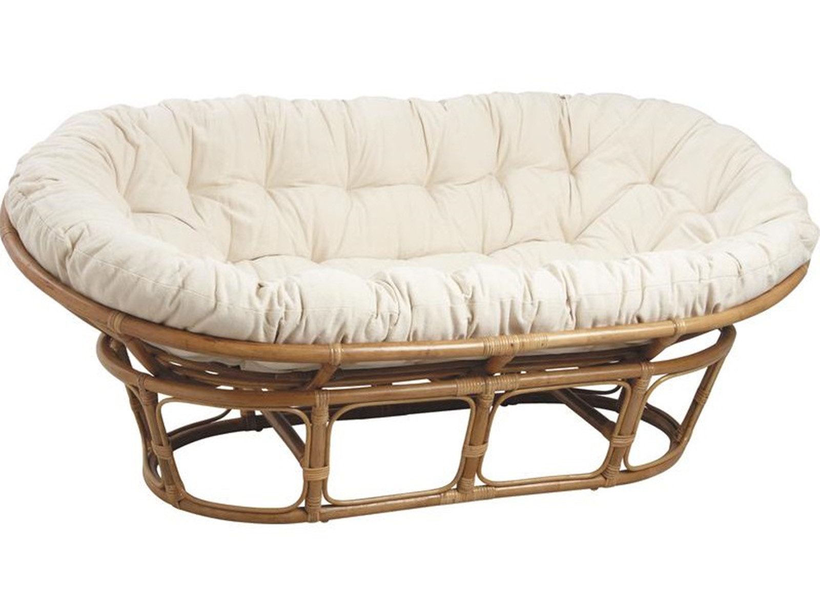 Van der Leeden Loungesessel Mamasan Rattansessel XXL Handgefertigt Naturprodukt (3-St), 3 Teile, Braun, inkl. Kissen, 2-Sitzer, Loungestuhl Schalensitz