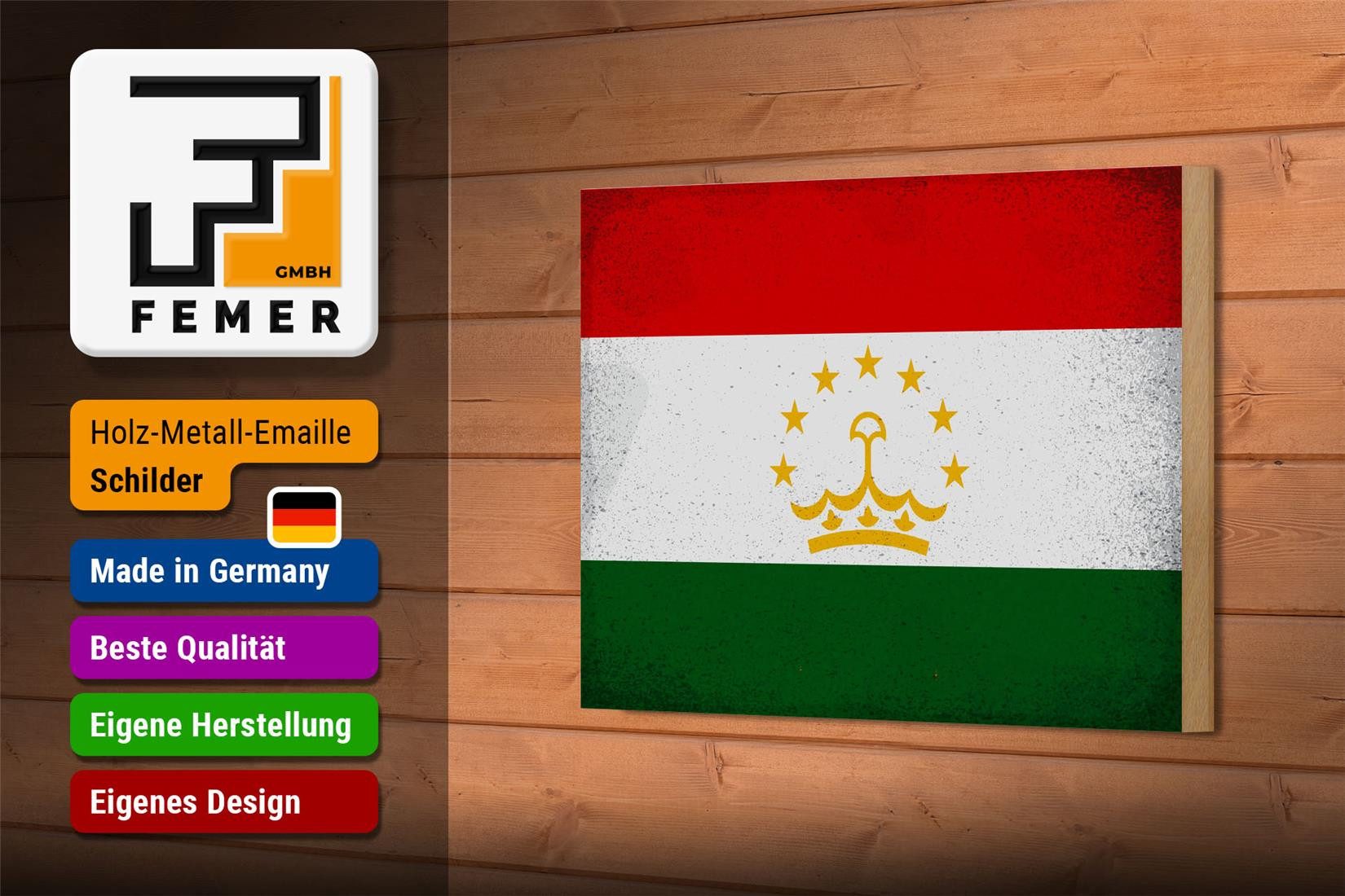 Femer GmbH Holzbild Flagge Tadschikistan 18x12cm Tajikistan Vintage, Flaggen (1 St), Glatte Holzfaserplatte (MDF), vorn beschichtet