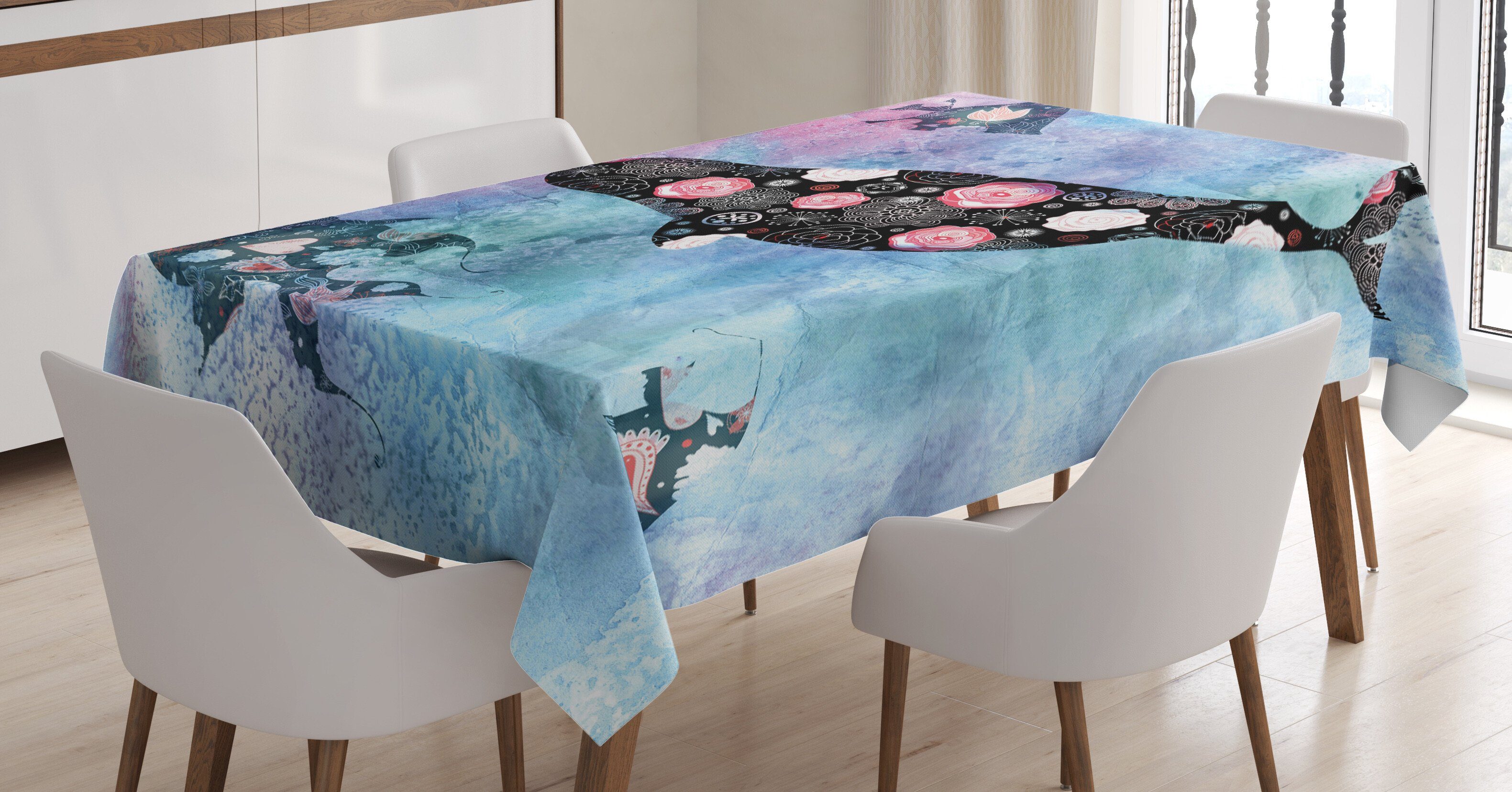 Tischdecke Farbfest Farben, den geeignet Für Abakuhaus Klare Außen Wal- Floral und Fisch Narwal Waschbar Bereich