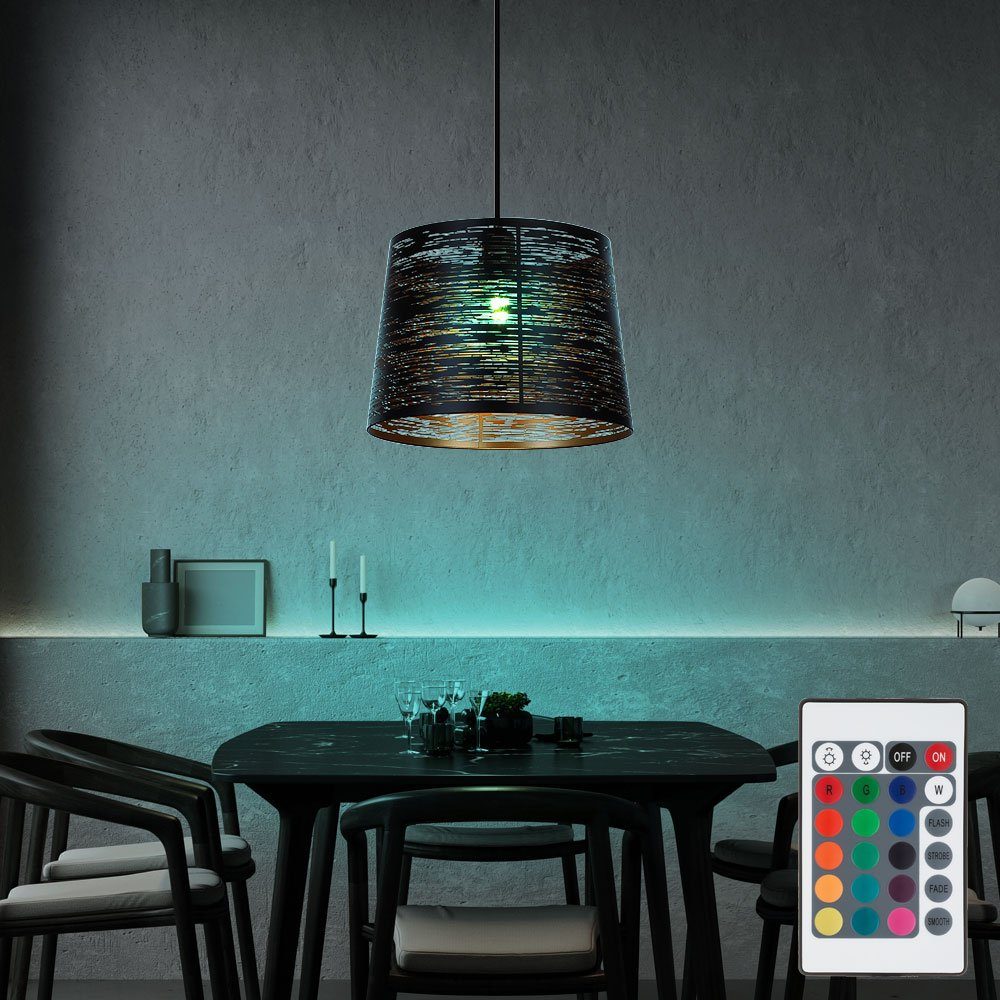 etc-shop LED Pendelleuchte, Leuchtmittel inklusive, Warmweiß, Farbwechsel, Hänge Decken Lampe Wohn Zimmer schwarz gold Fernbedienung