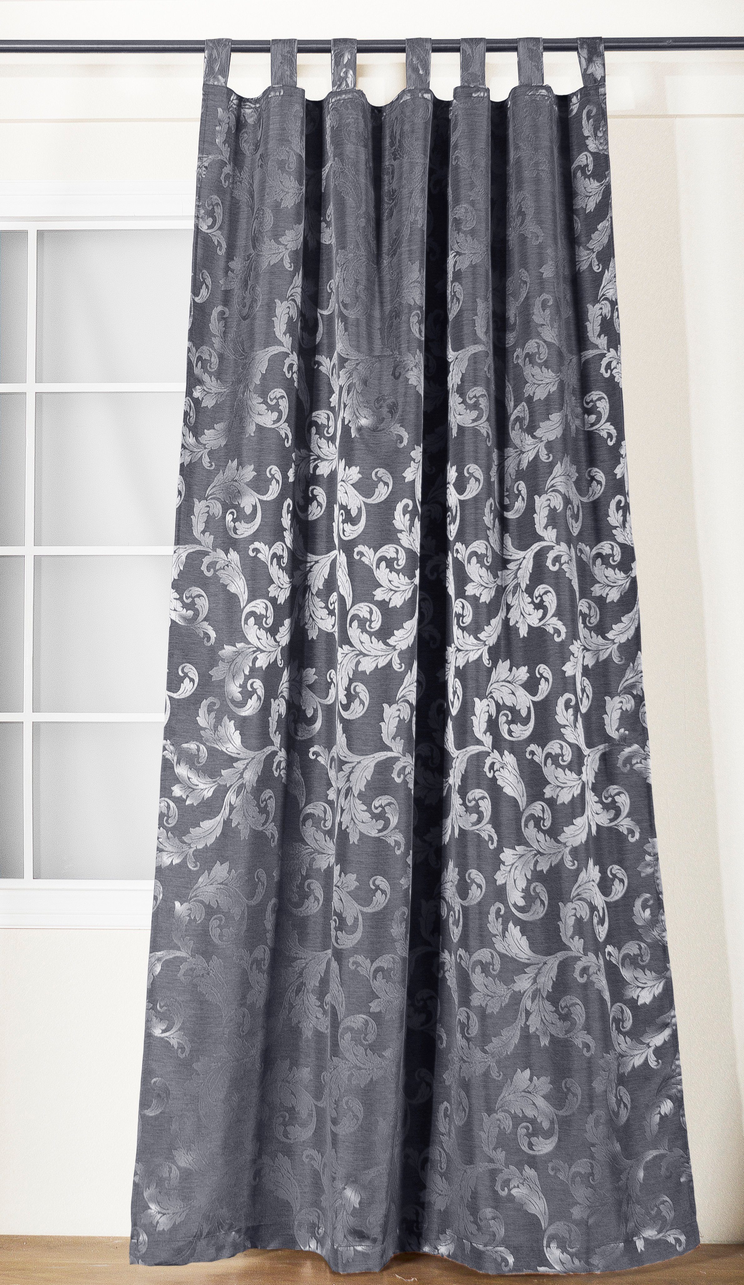 EXPERIENCE Vorhang Schlaufenschal Seitenschal Schlaufenvorhang Lyon 140x245 cm Uni Ornamente Glanz Barock (1 St), Schlaufen, blickdicht, Jacquard, mit 7 Schlaufen