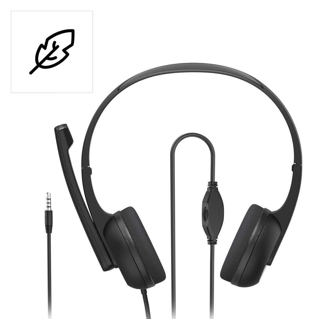 Hama PC-Office-Headset "HS-P150 V2", Stereo, Schwarz, Headset PC-Headset (Frequenzbereich Mikrofon + Kopfhörer: 100 Hz-6 kHz + 20 Hz-20 kHz)