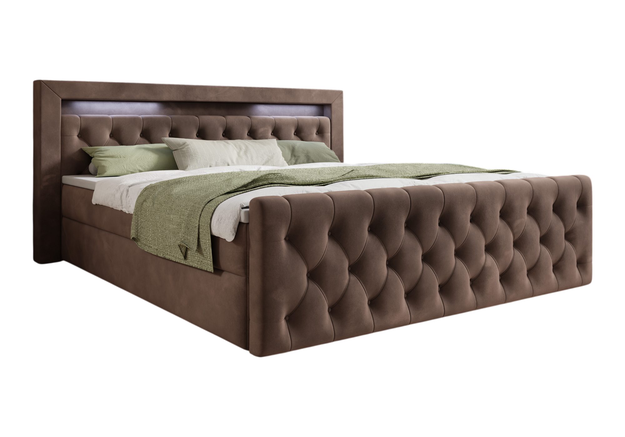 thematys Boxbett LED mit Bettkasten 140x200–200x200 cm – Velours oder Bouclé Bezug – (Polsterbett Bonnellfederkern Matratze H3 + Gratis 3cm Topper, Boxbett - Lu – Bild 3 von 5