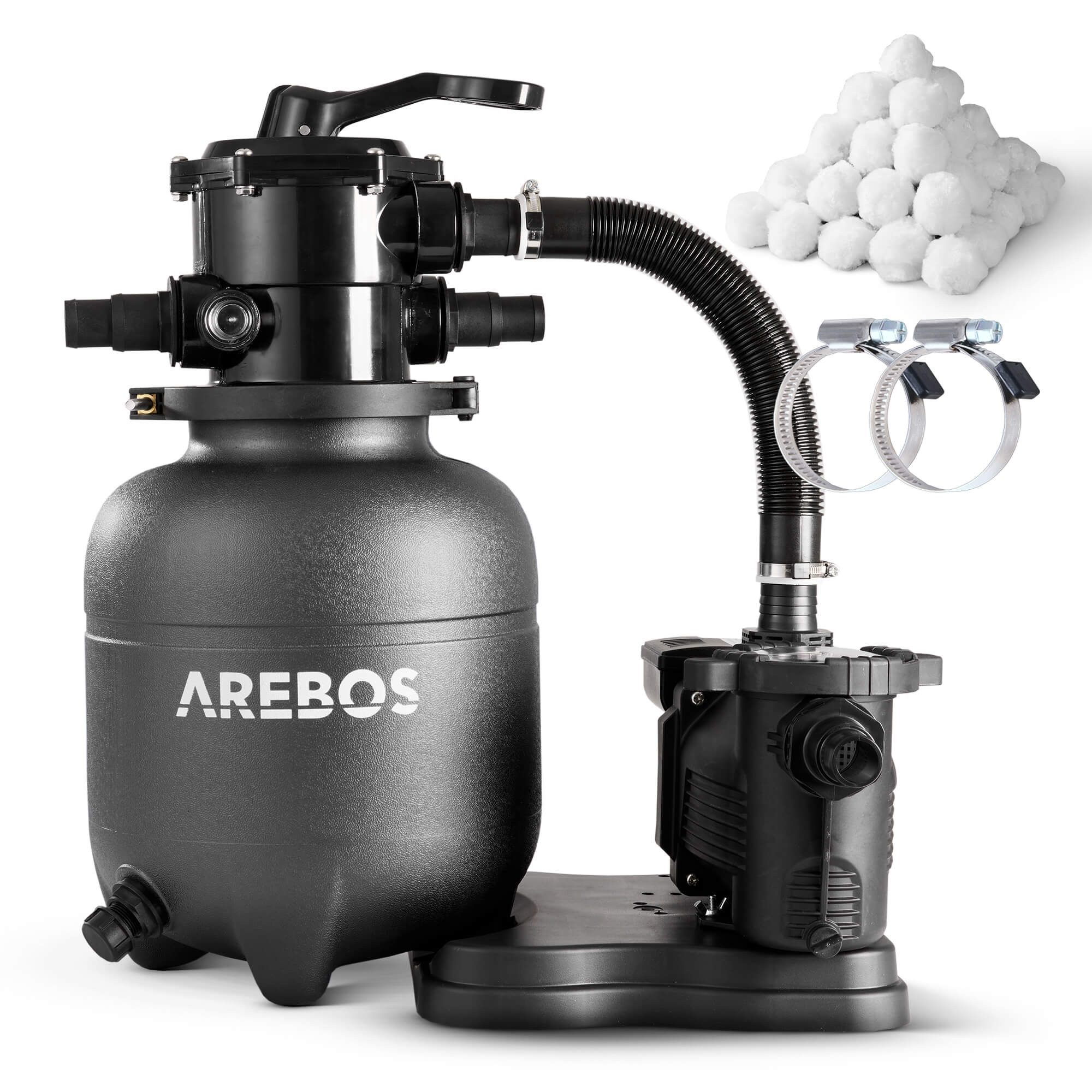 Arebos Sandfilteranlage mit Pumpe inkl.600g Filterbälle, 350 W, 7 Wege-Ventil (max. 20 kg Sand), Geeignete Wassertemperatur: 10 - 35 °C