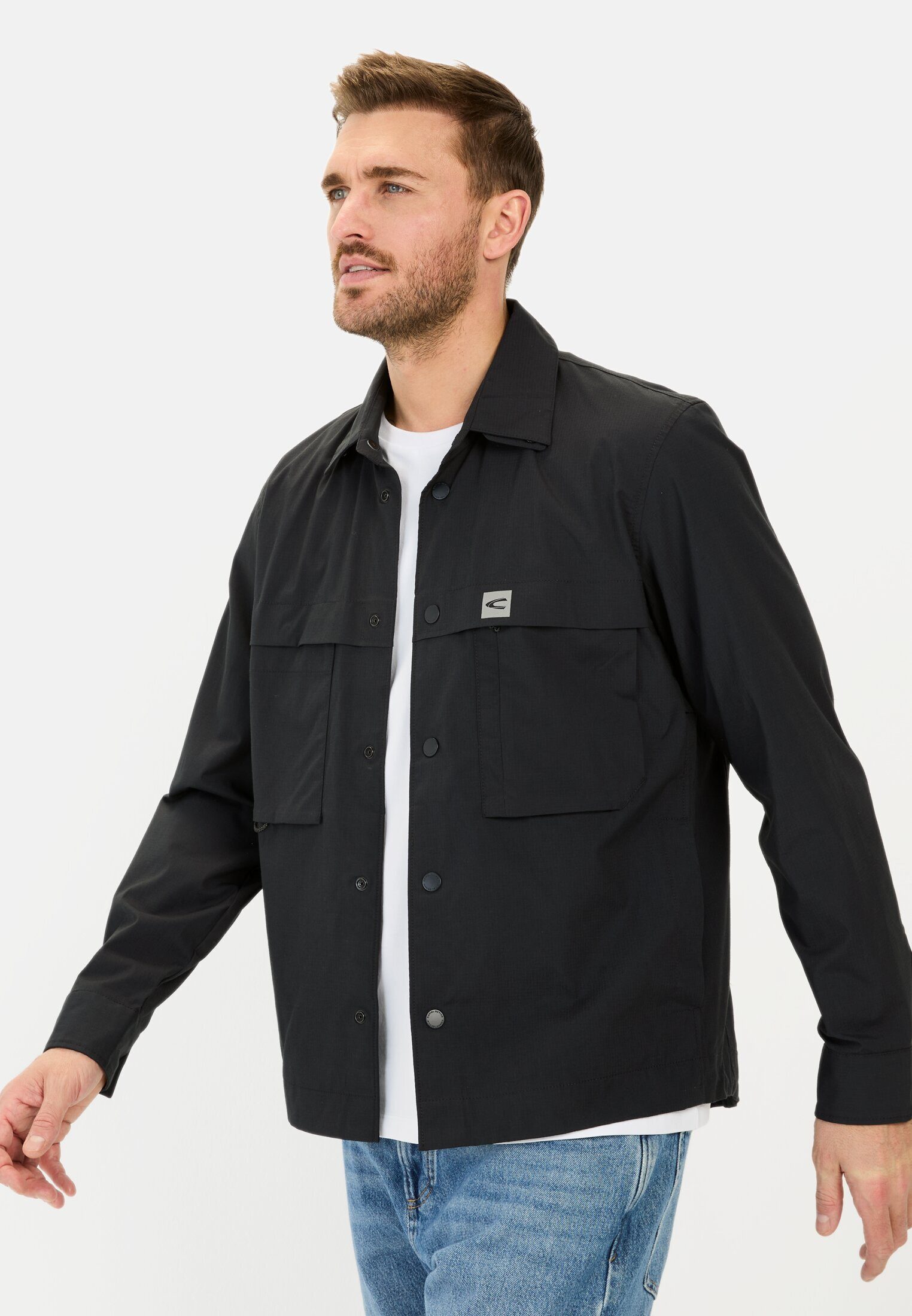 camel active Hemdjacke aus einem Baumwollmix Langarm Kentkragen Reflektiere günstig online kaufen